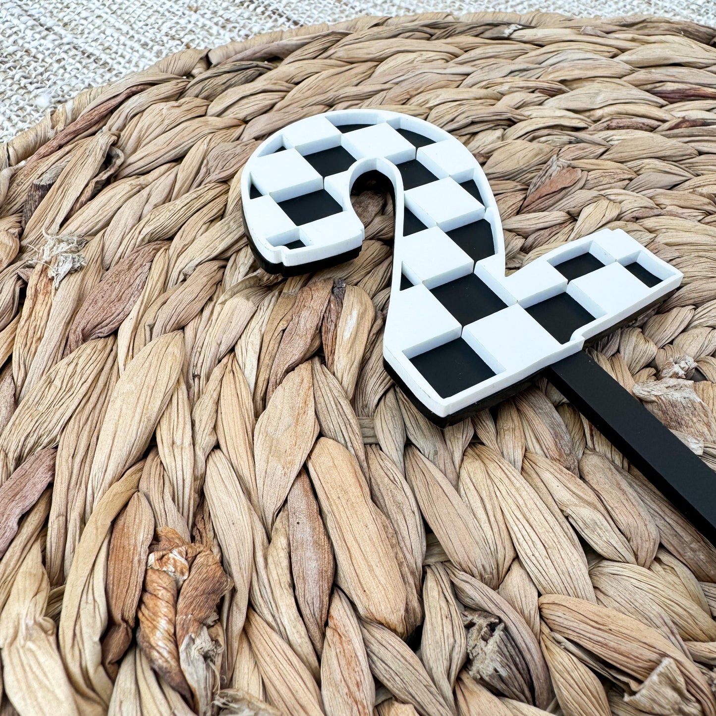 Checkerboard Number Cake Topper | Black and White Acrylic