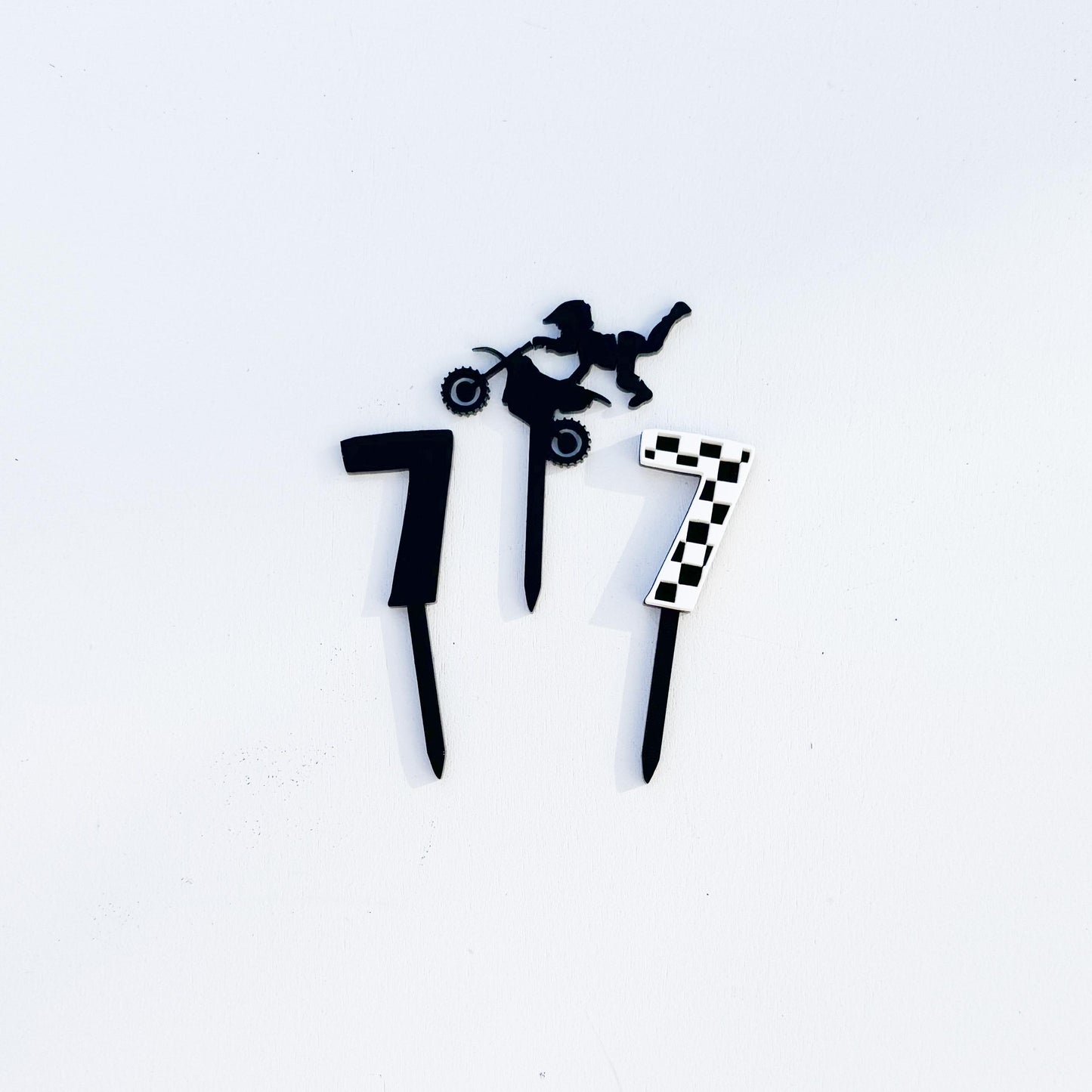 Acrylic Cup Cake Topper | Birthday Party Decor | Dirt Bike Party | boys motocross birthday theme | Cupcake Birthday decor | checkerboard
