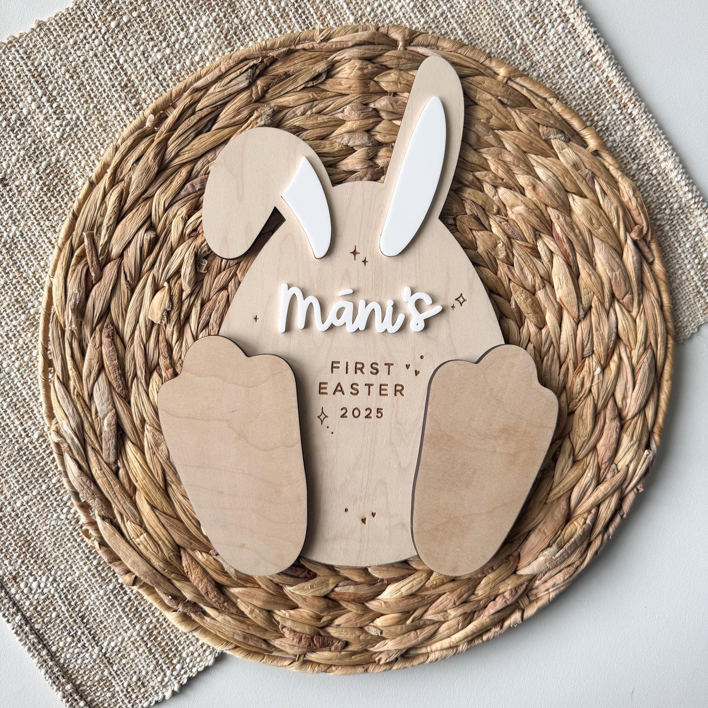 Personalized Easter Bunny Footprint Sign | Custom Wood Keepsake