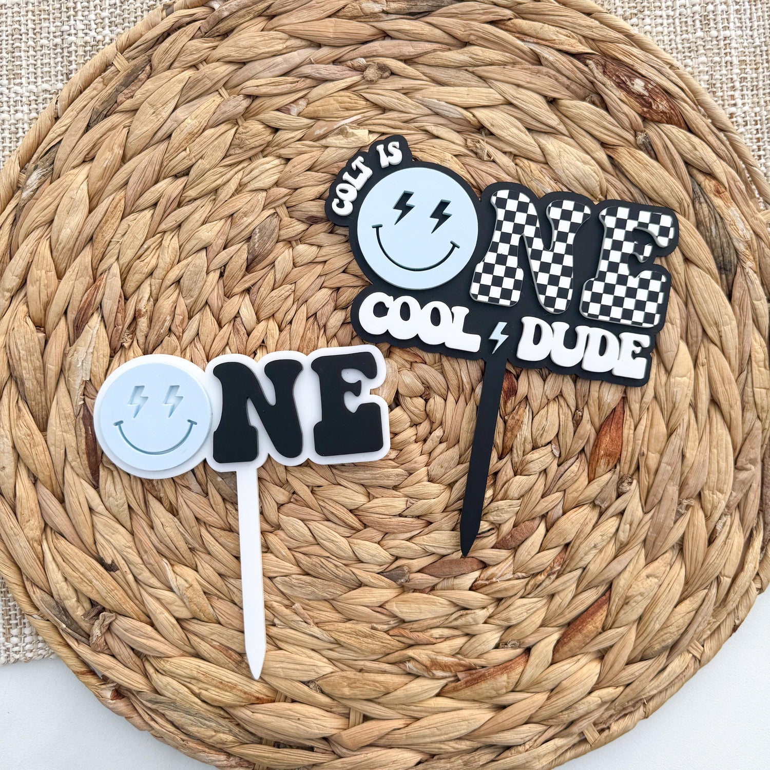 One Cake Topper | Birthday Party Decor | 1st birthday Party | boys birthday theme | Cake Topper | smiley face | girls bday party | custom