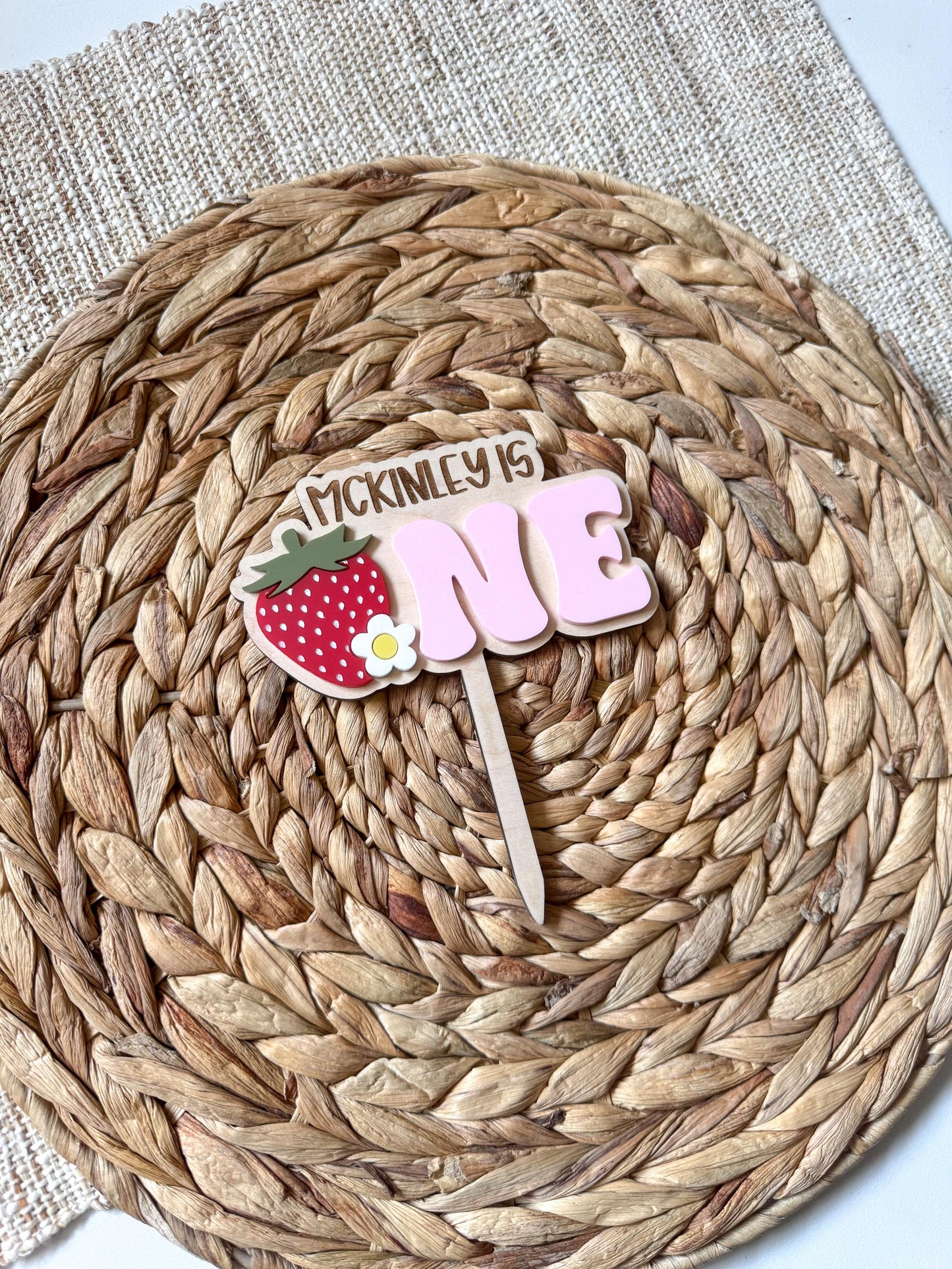 Strawberry One Cake Topper | Custom First Birthday Party Decor | 1st baby girls birthday theme | Berry First Birthday | personalized wooden