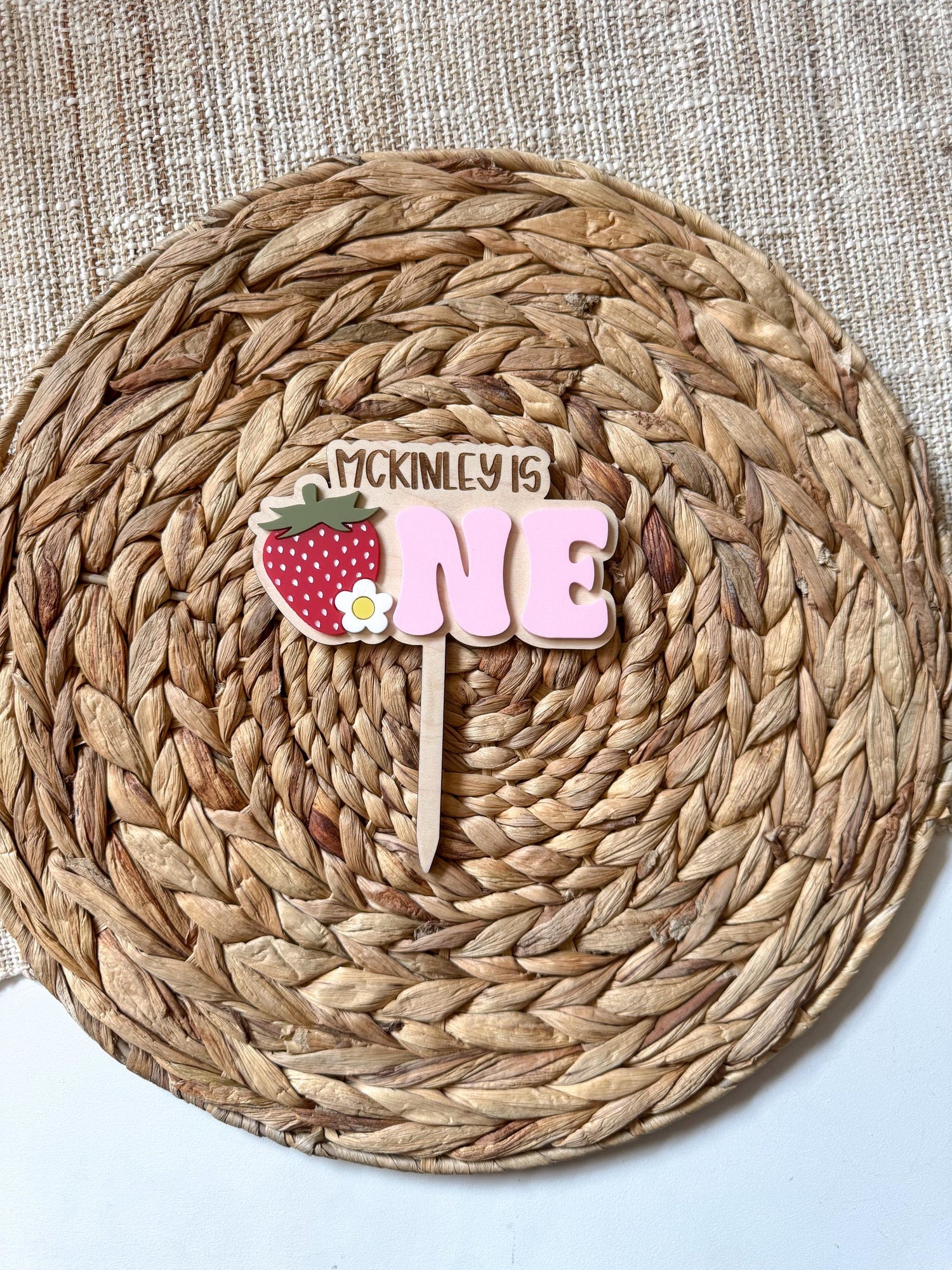 Strawberry One Cake Topper | Custom First Birthday Party Decor | 1st baby girls birthday theme | Berry First Birthday | personalized wooden