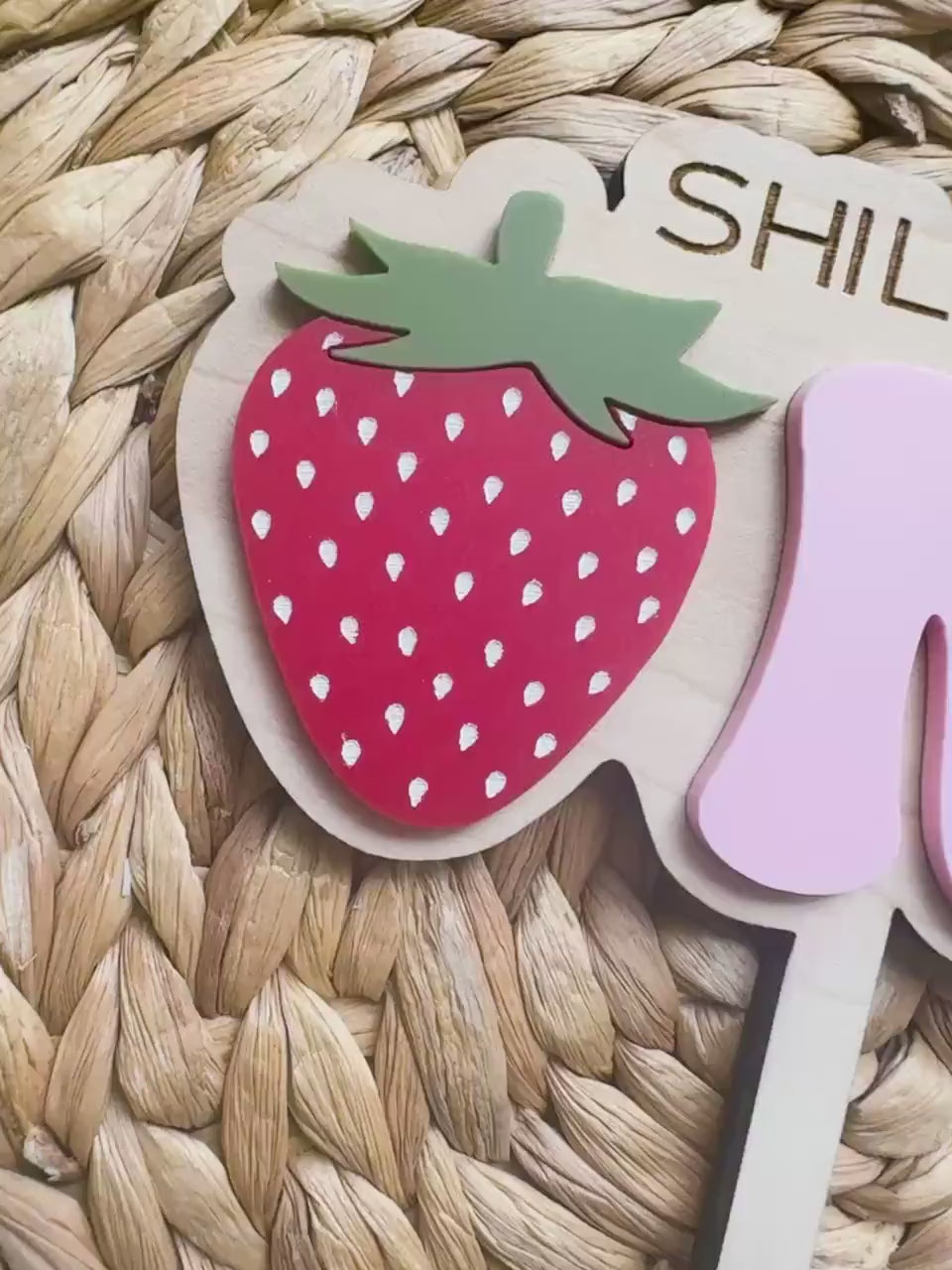 Strawberry One Cake Topper | Custom First Birthday Party Decor | 1st baby girls birthday theme | Berry First Birthday | personalized wooden