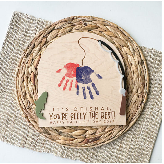 Personalized maple wood fishing handprint keepsake sign for Father's Day, Dad gift from kids