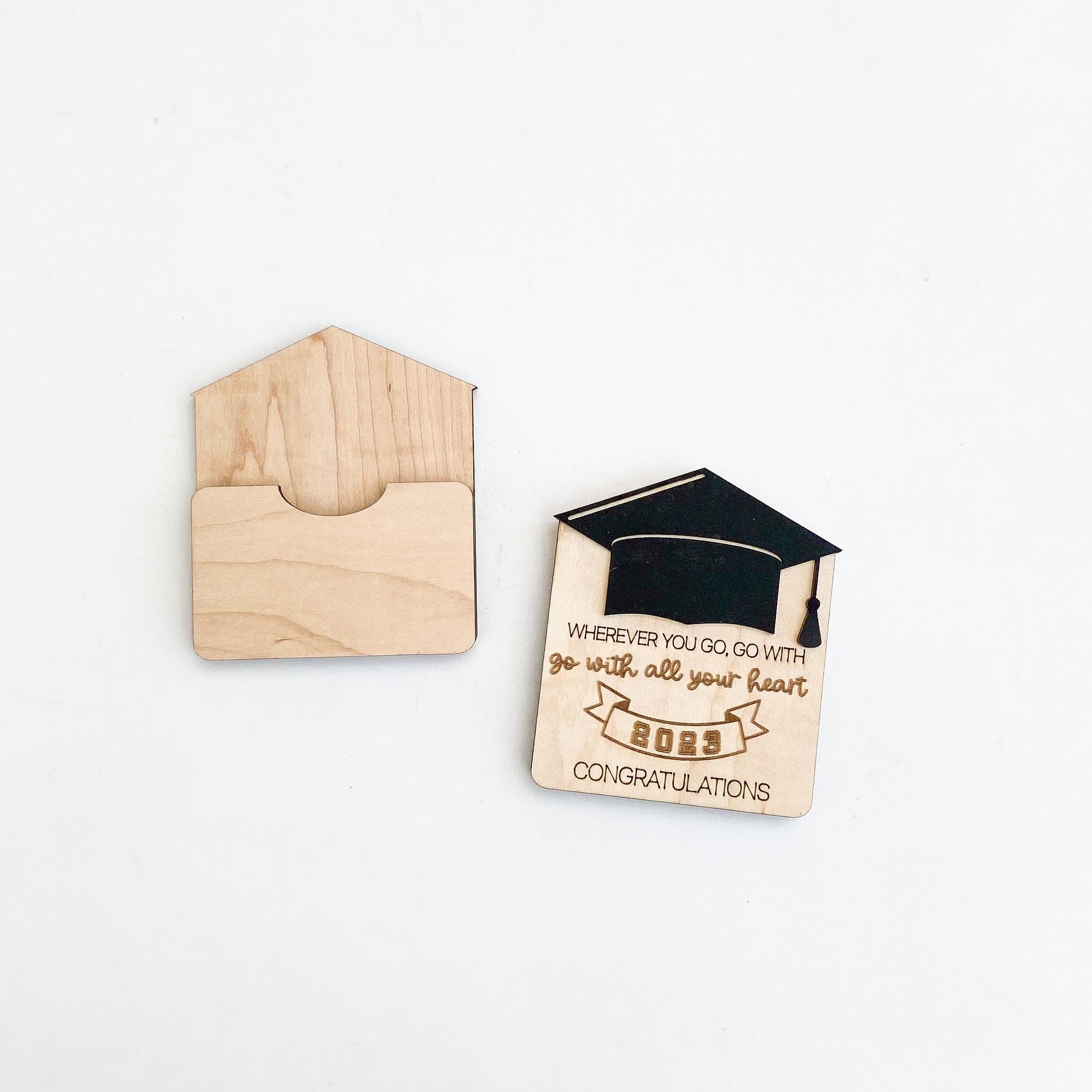 Graduation cap gift card holder in maple wood, creative graduation gift card presentation