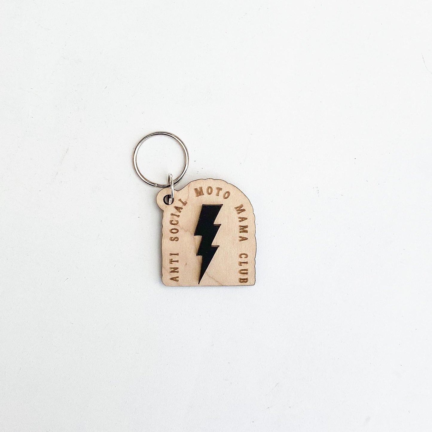 Anti Social Moto Mama Club Wooden Keychain