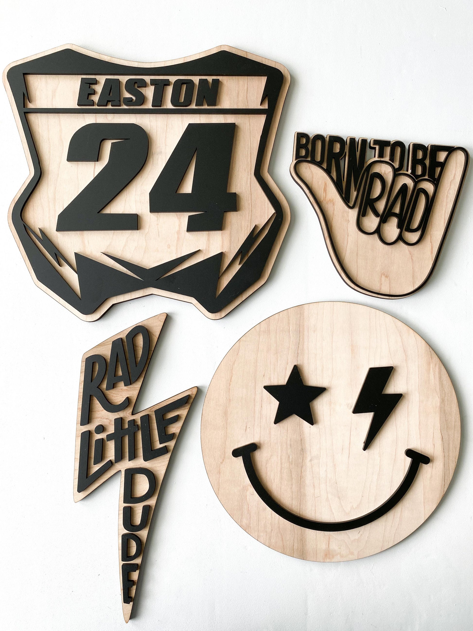 Dirt bike number plate wall sign showing engraved name and number, boys room decor