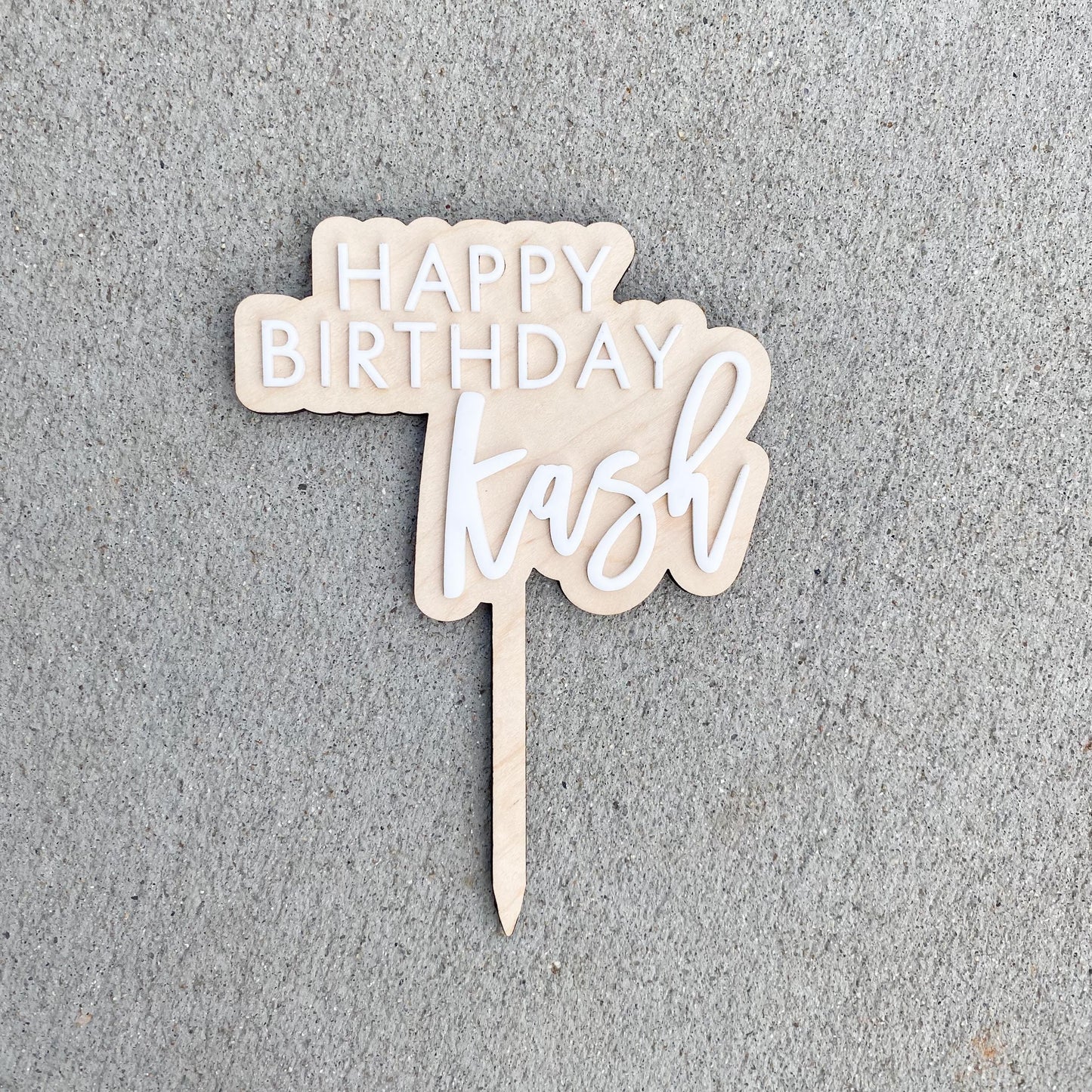 Modern birthday cake topper natural wood and acrylic classic minimalist clean