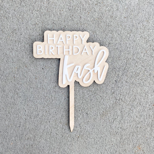 Modern birthday cake topper natural wood and acrylic classic minimalist clean