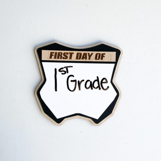 Personalized dirt bike back to school sign styled like number plate, first day photo board