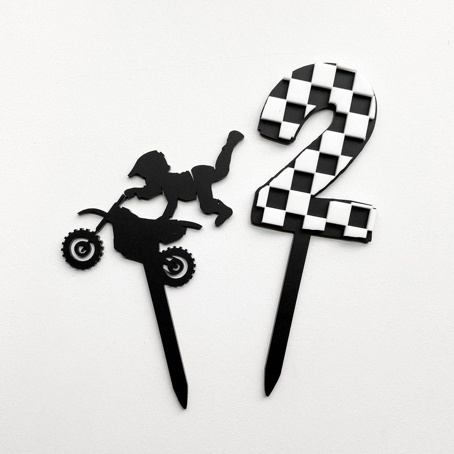 dirt bike checker number cake toppers handmade custom personalized party decor birthday kids acrylic 