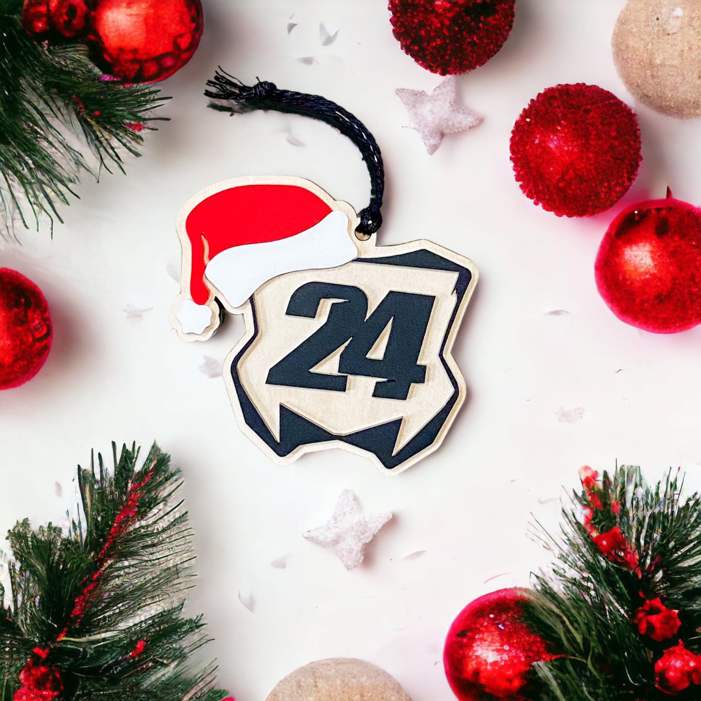 Dirt Bike Number Plate Christmas Ornament | Personalized Motocross Rider Name Tag