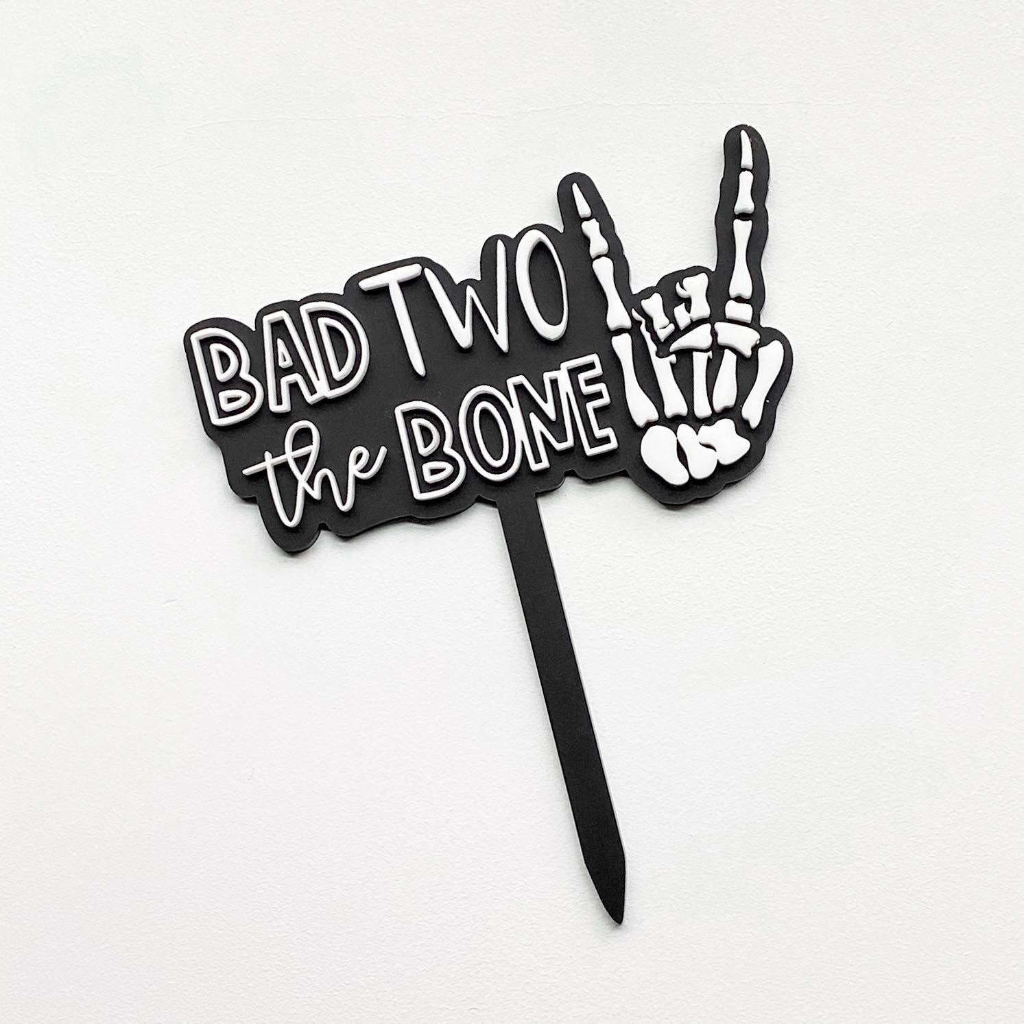 Bad Two the Bone rebellious skull 2nd birthday cake topper for boys and girls party