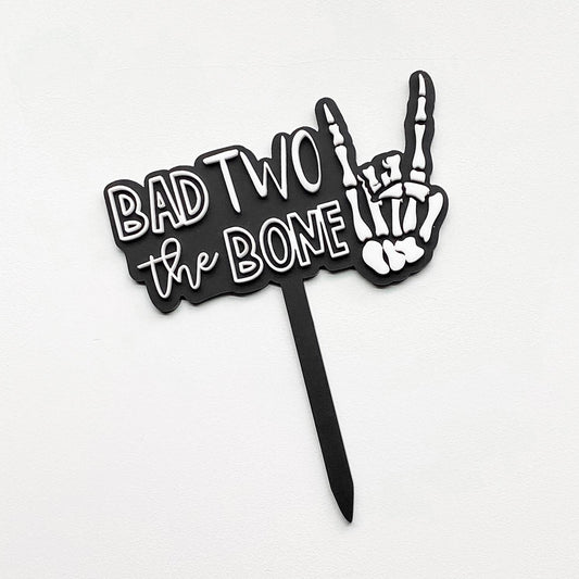 Bad Two the Bone rebellious skull 2nd birthday cake topper for boys and girls party