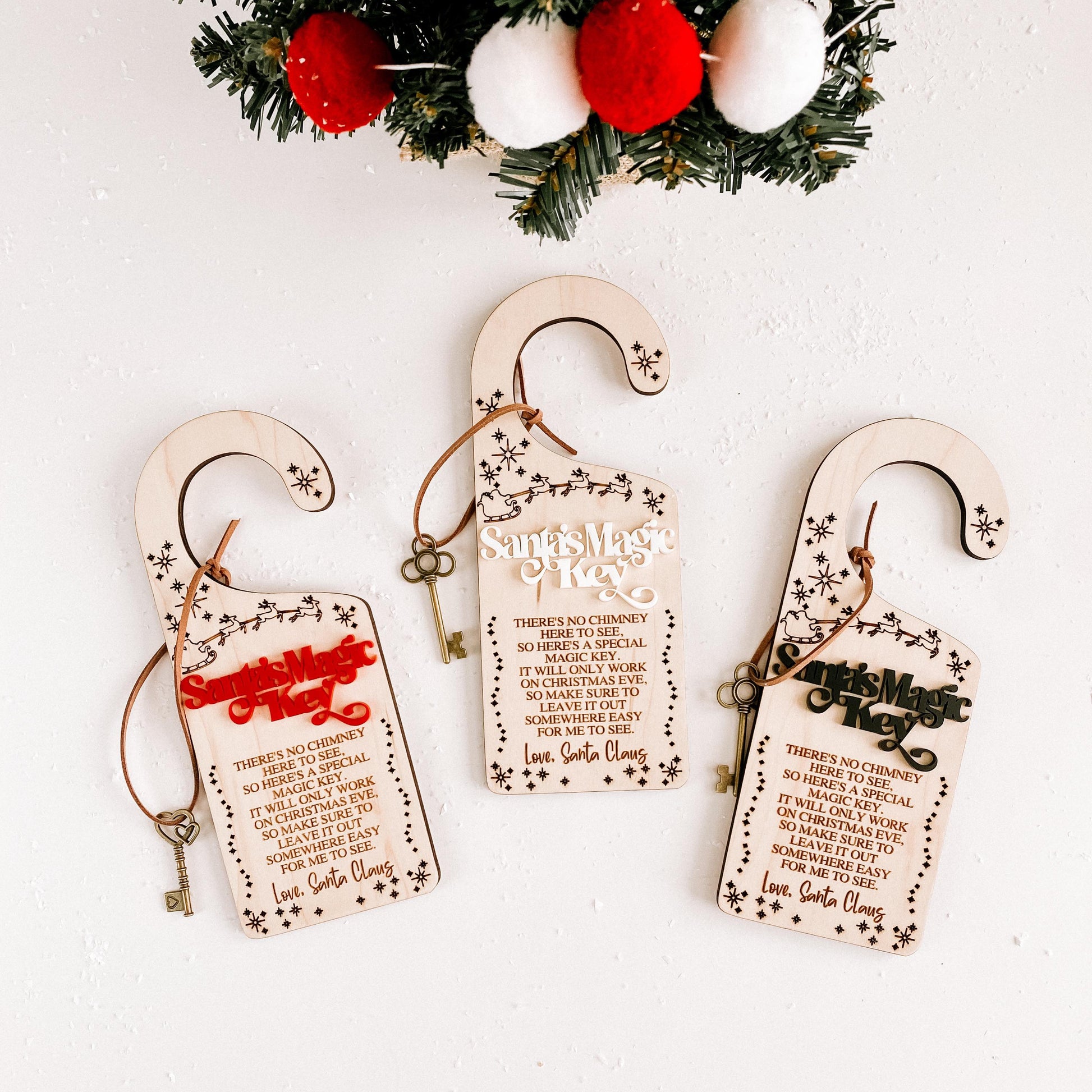 Personalized Santa's magic key in maple wood with child's name, Christmas Eve keepsake for kids