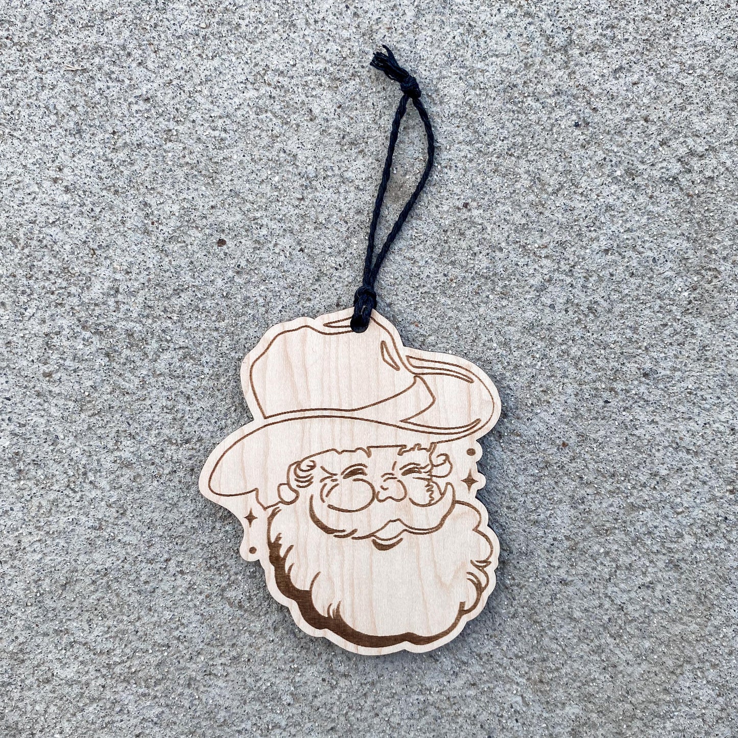 Personalized cowboy Santa Christmas ornament in maple wood, western holiday decor
