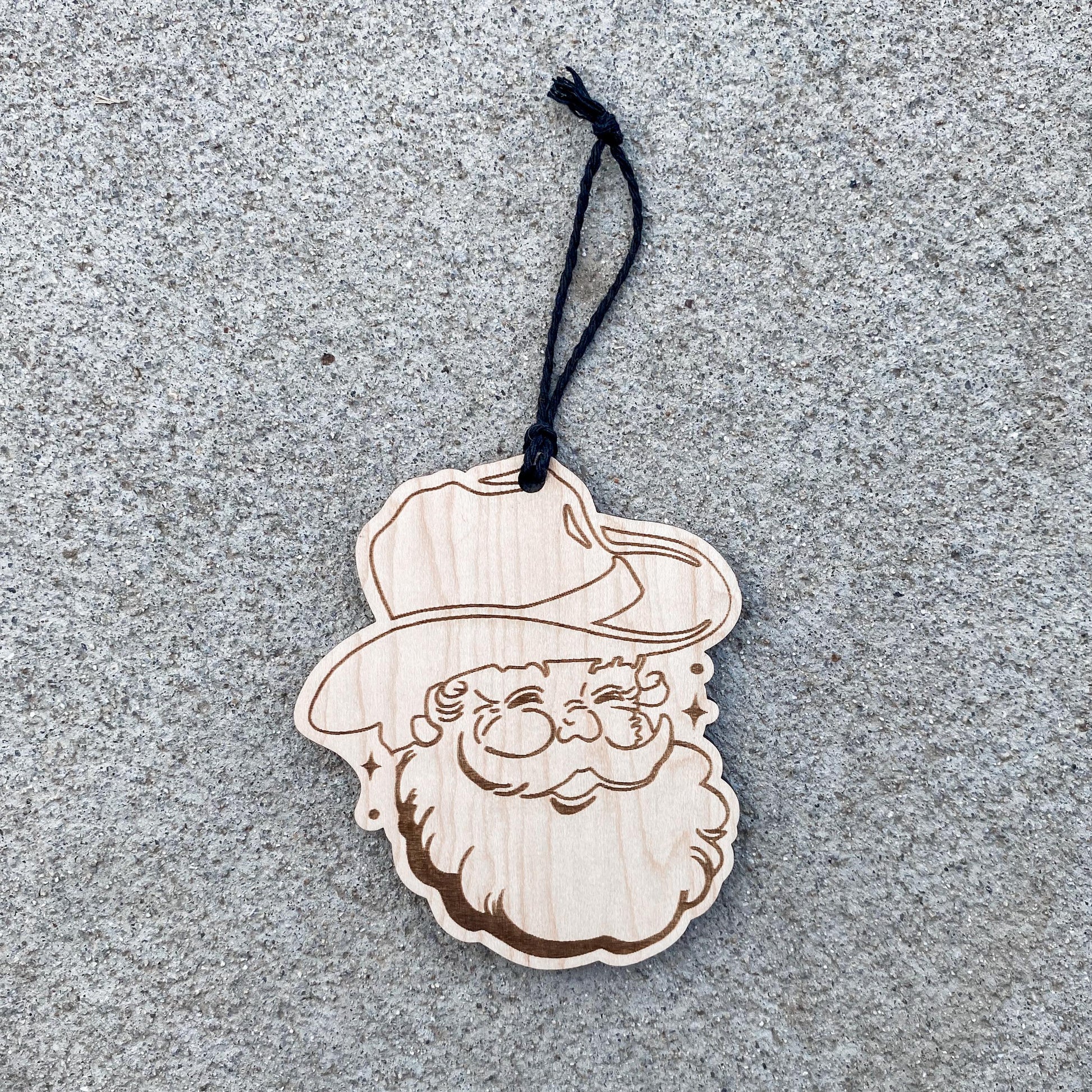 Personalized cowboy Santa Christmas ornament in maple wood, western holiday decor