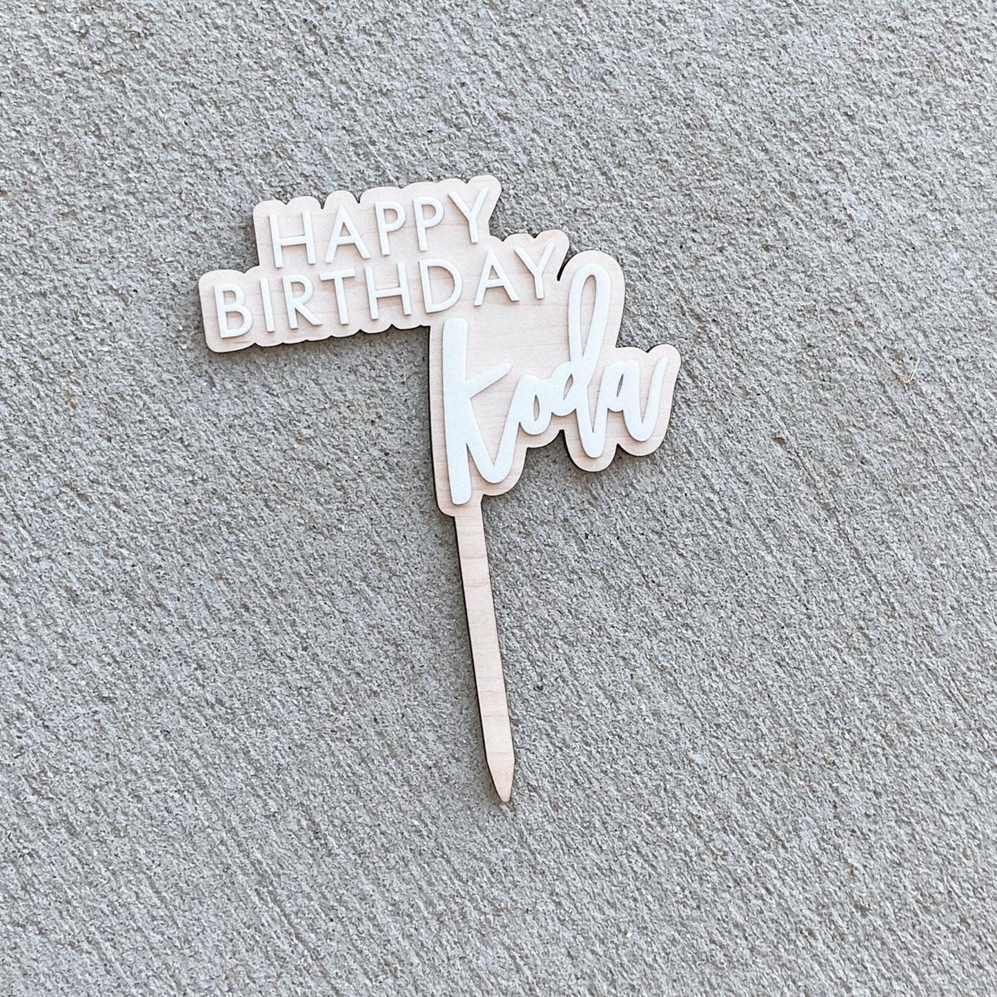 Modern birthday cake topper natural wood and acrylic classic minimalist clean