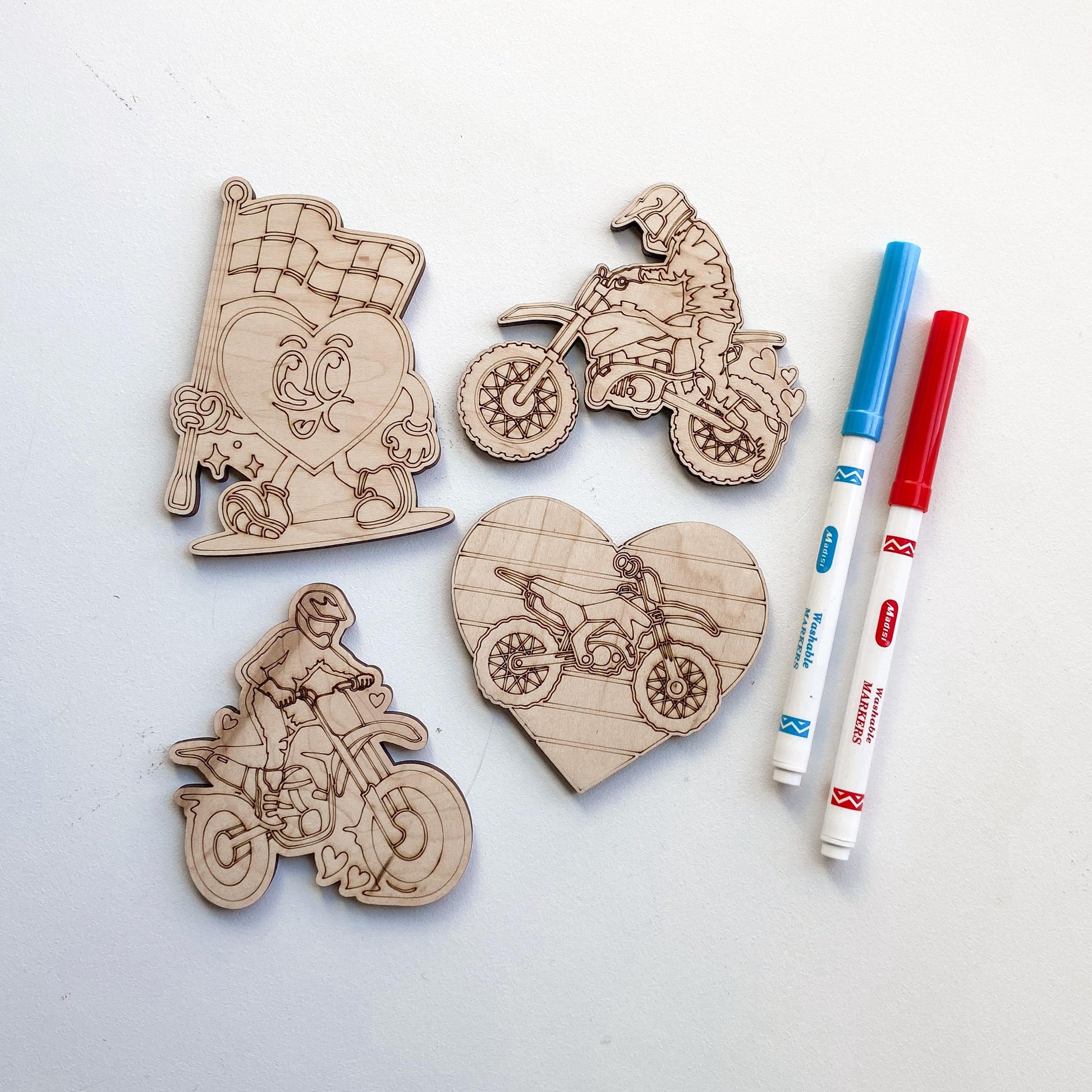 Dirt bike Valentine cards updated design, color-your-own for kids classroom party