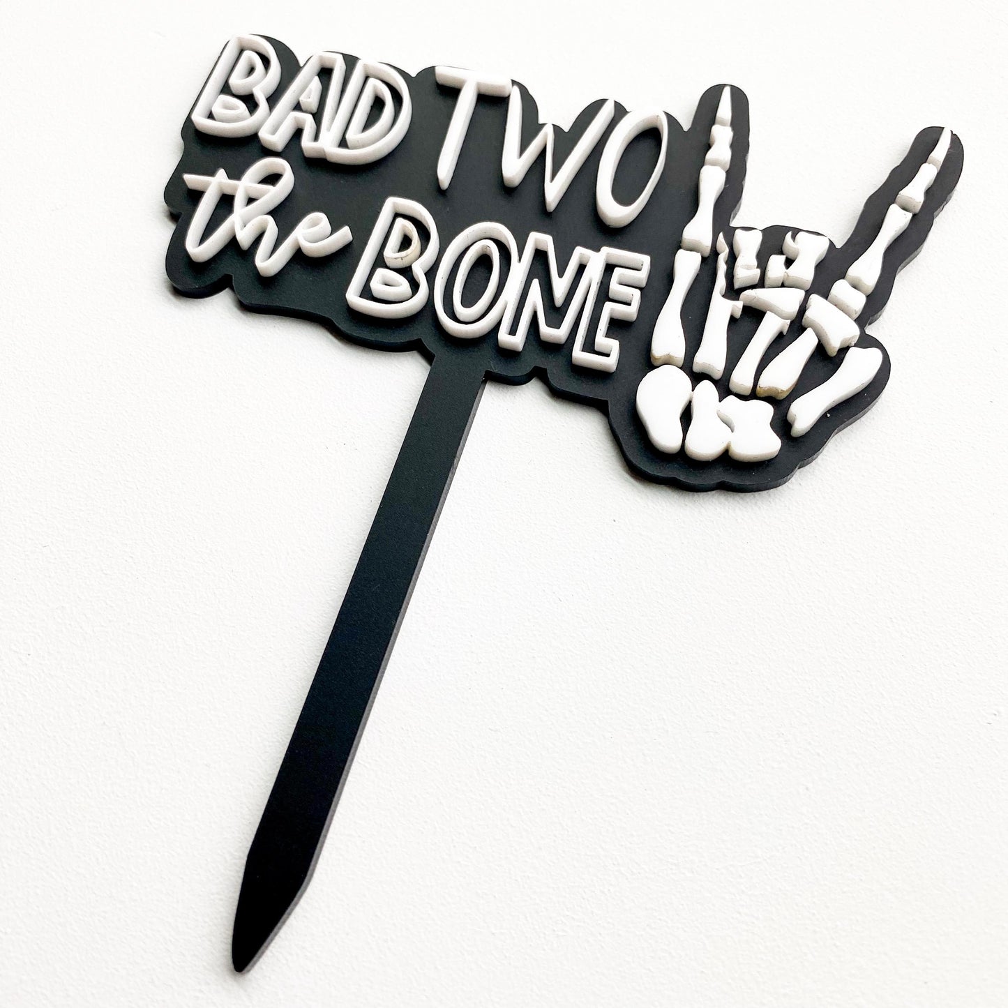 Personalized Bad Two the Bone skull birthday topper showing color options