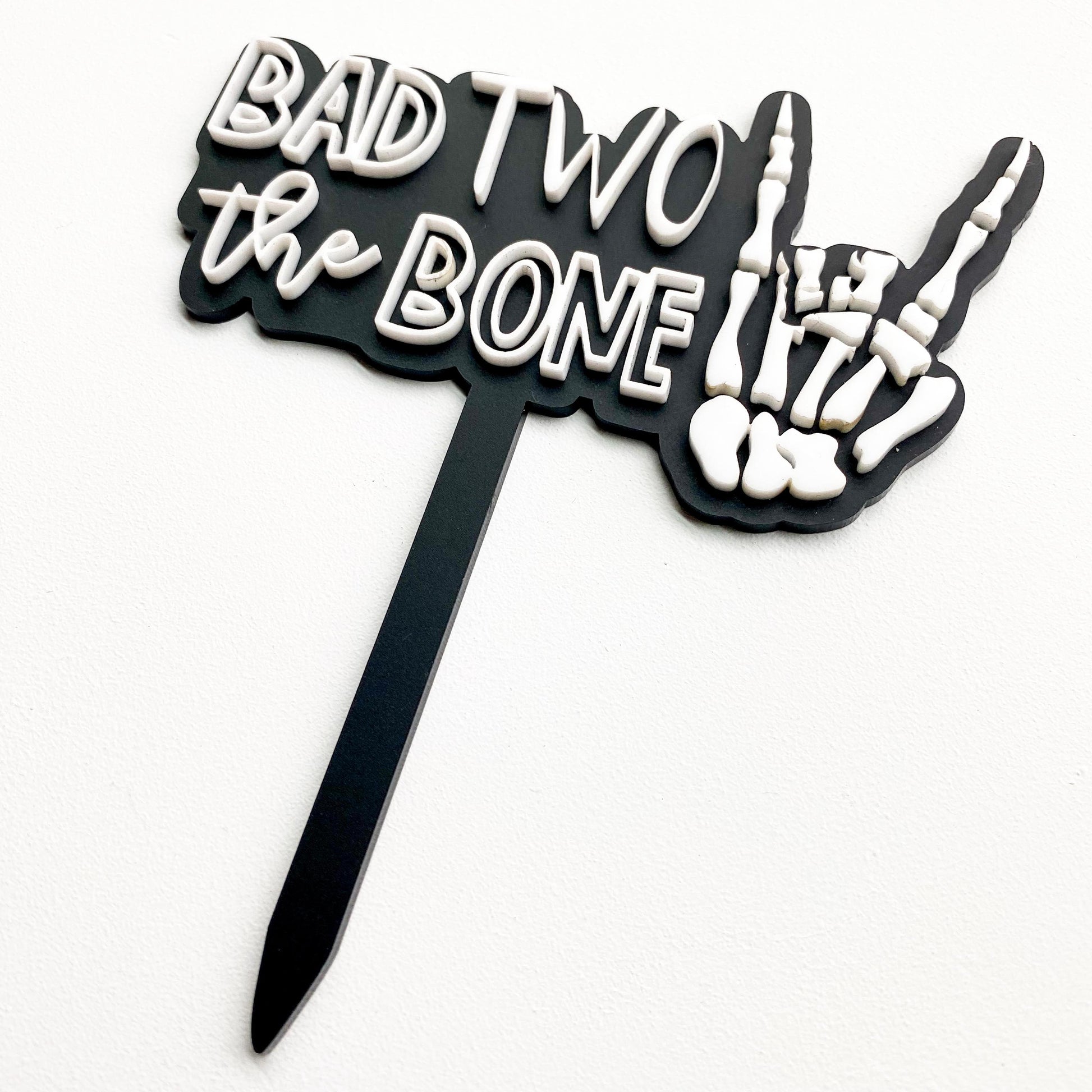 Personalized Bad Two the Bone skull birthday topper showing color options