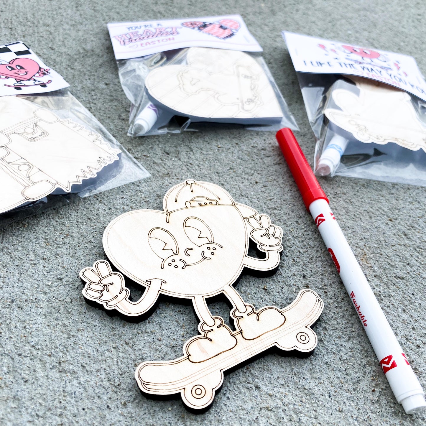 Skateboard Valentine cards new design displayed for kids classroom party