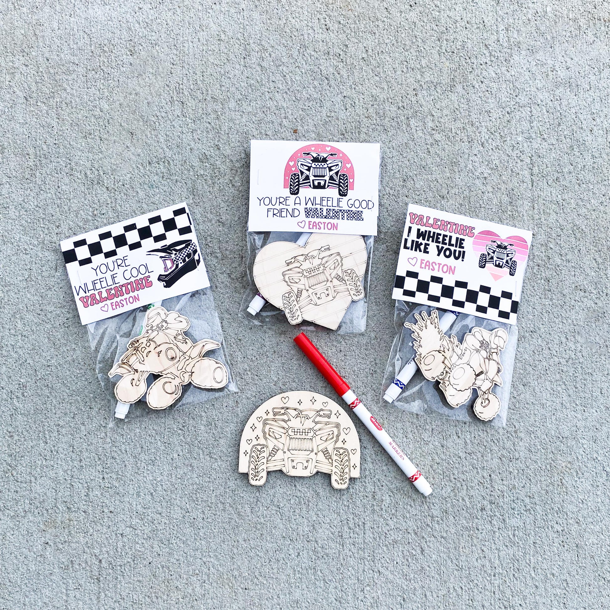 Color your own quad four-wheeler Valentine cards for kids classroom exchange