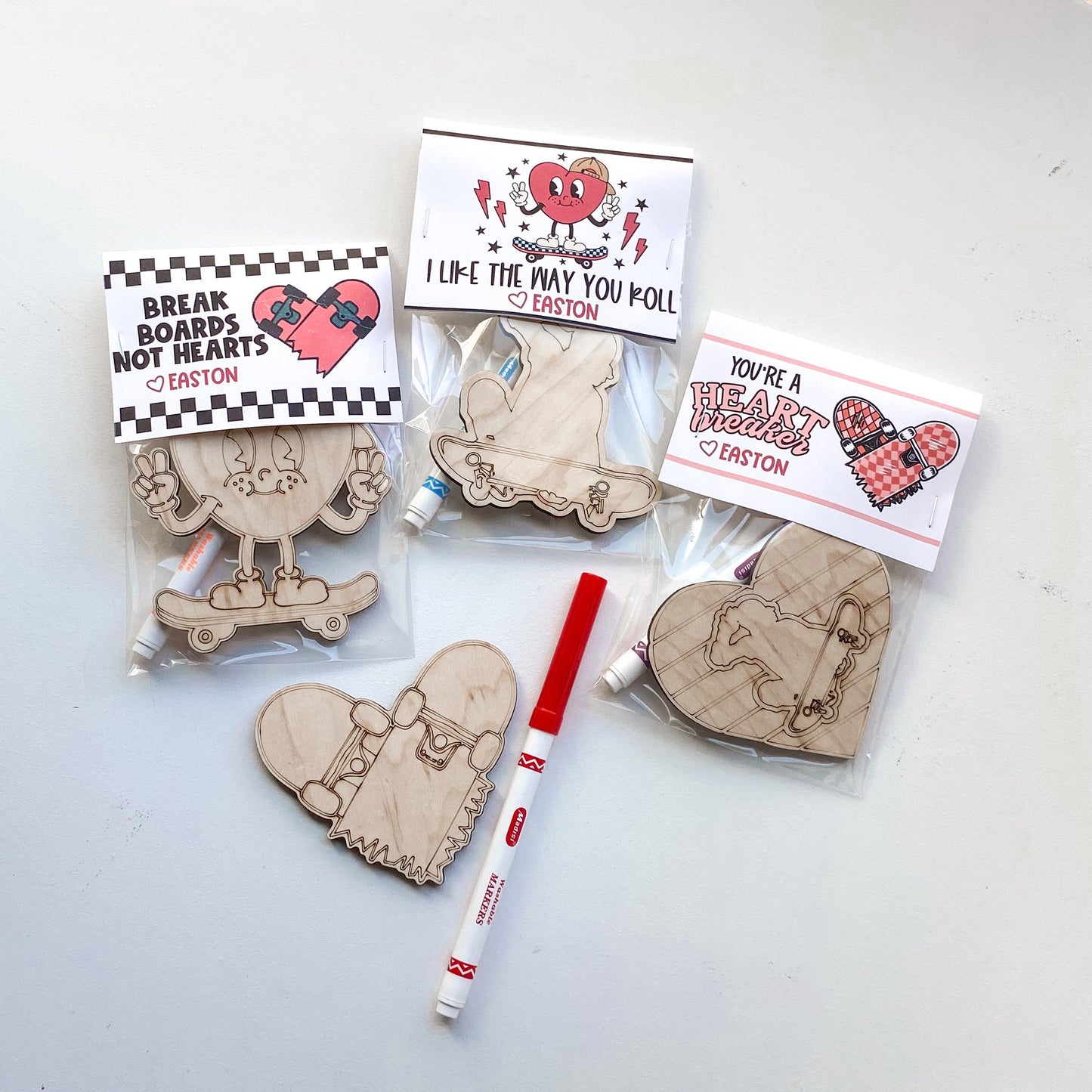 Skateboard Color Your Own Valentine's Cards | New Design | Classroom Valentines