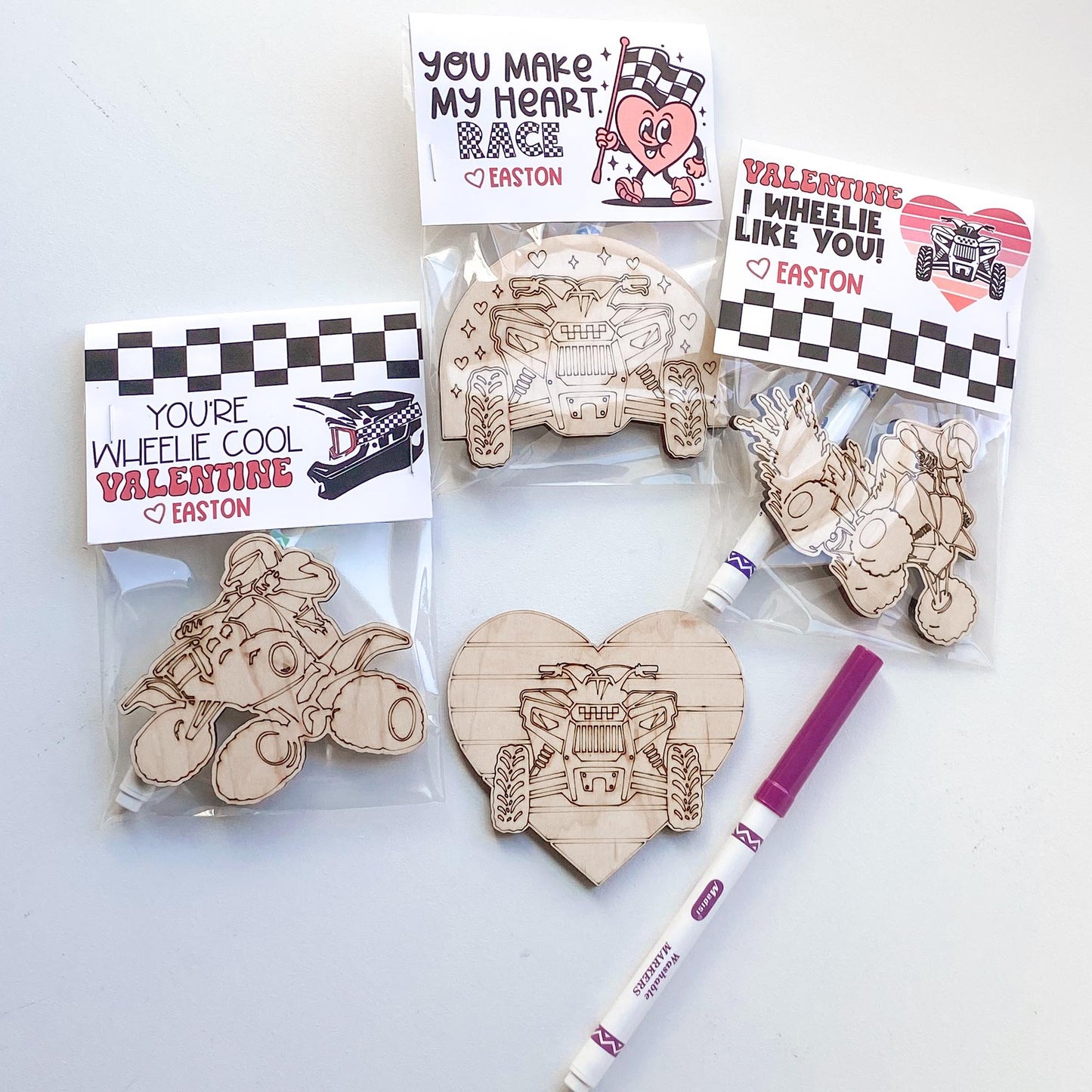 Quad Color Your Own Valentine's Cards | Four Wheeler Valentines for Kids