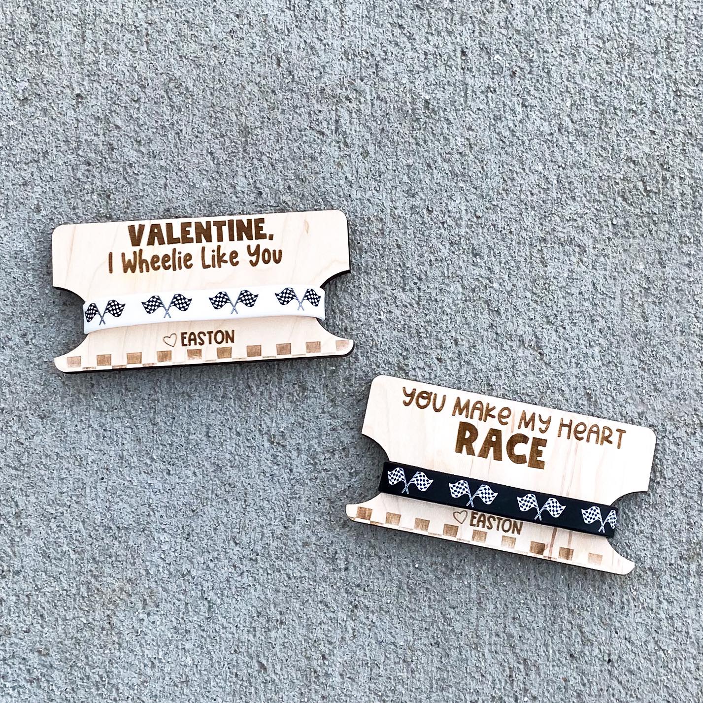 Dirt bike Valentine card with attached bracelet for classroom party