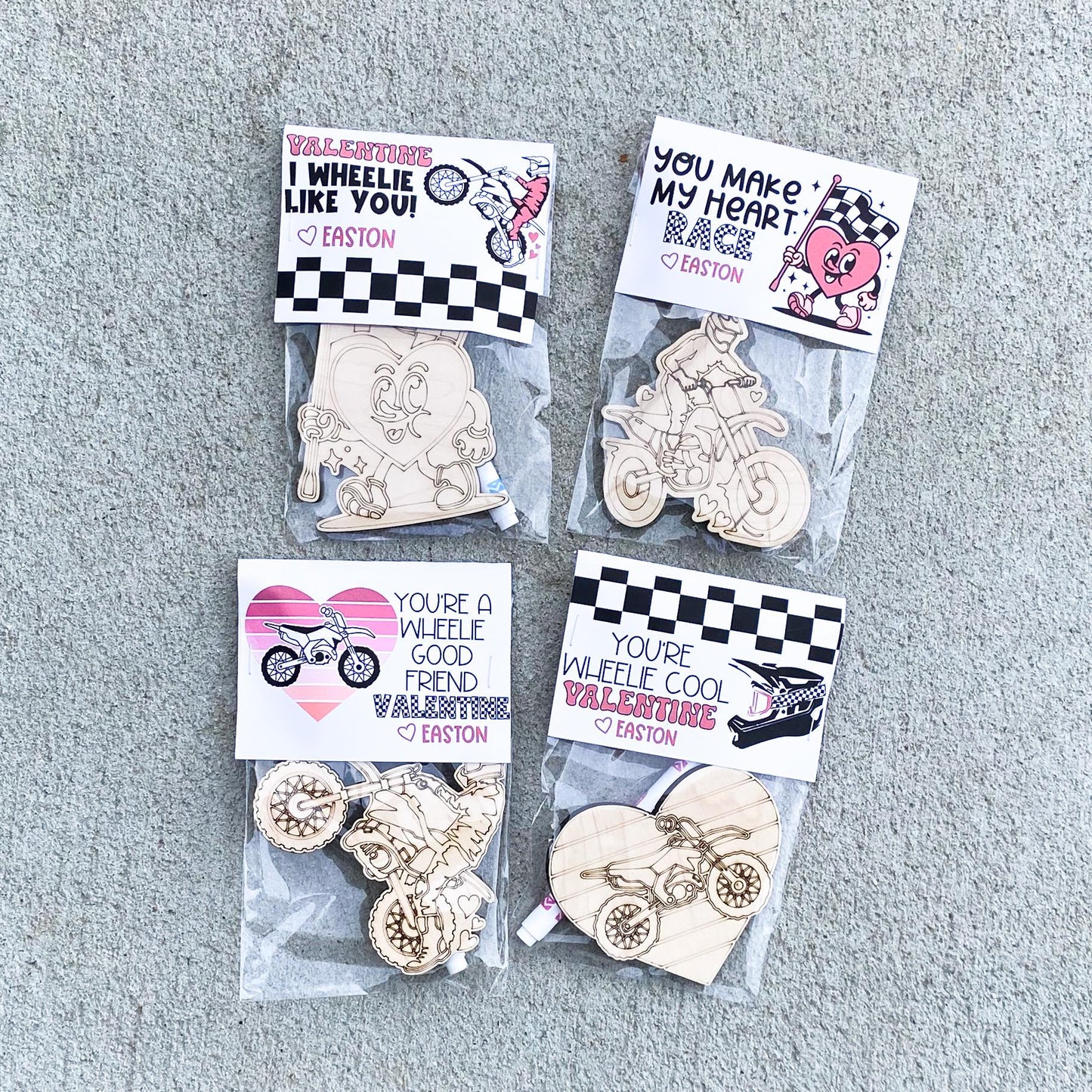 New design dirt bike Valentine cards for kids showing updated motocross artwork