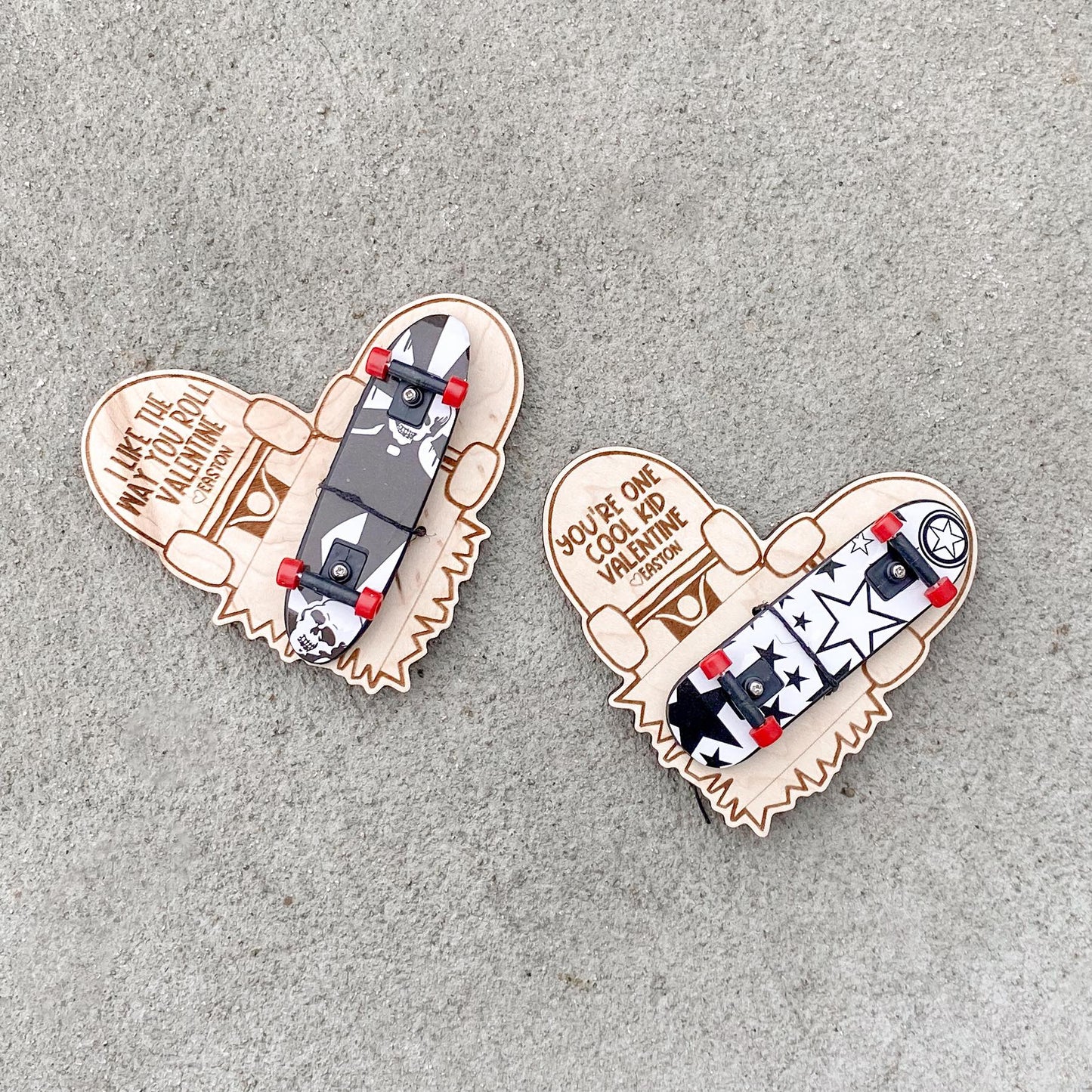 Mini skateboard Valentine cards for kids classroom exchange, non-candy gift