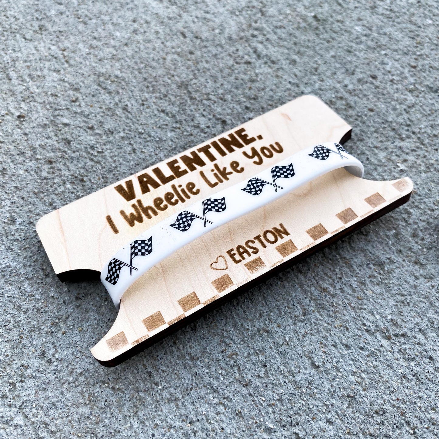 Dirt bike Valentine card with wearable bracelet, non-candy motocross gift for kids