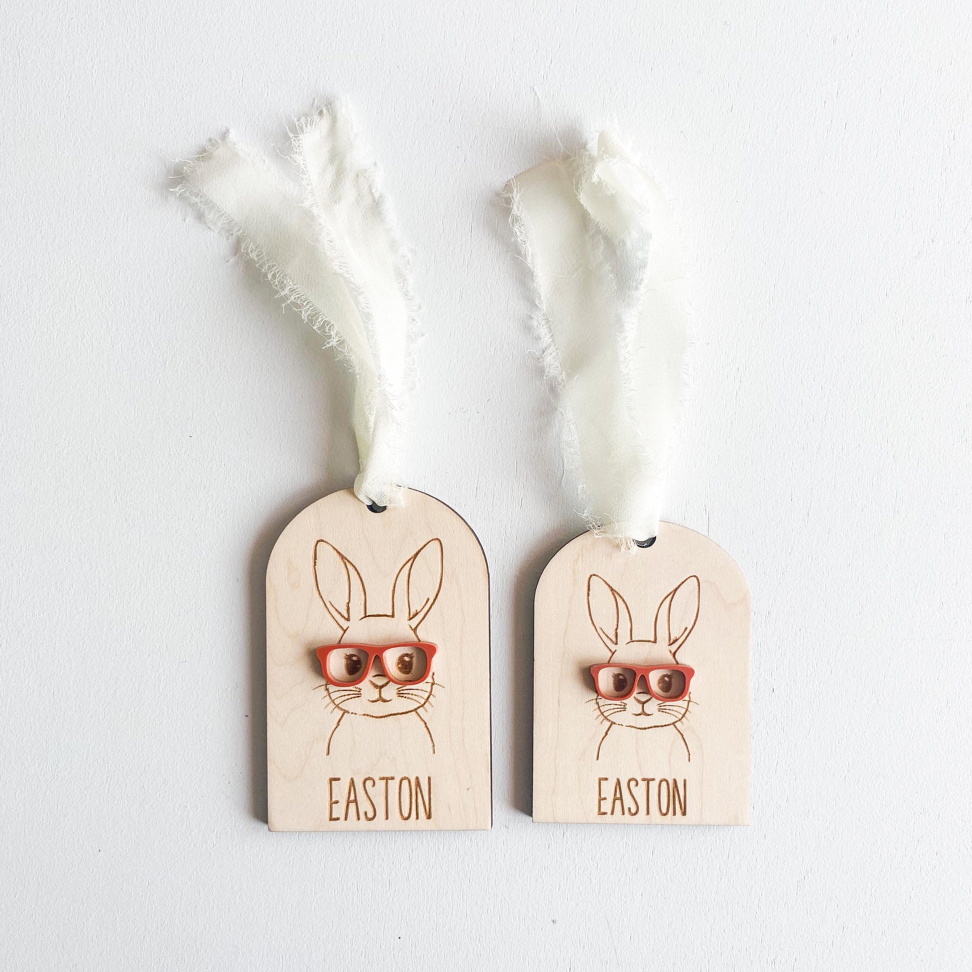 Arch design maple wood Easter basket name tag with engraved child's name