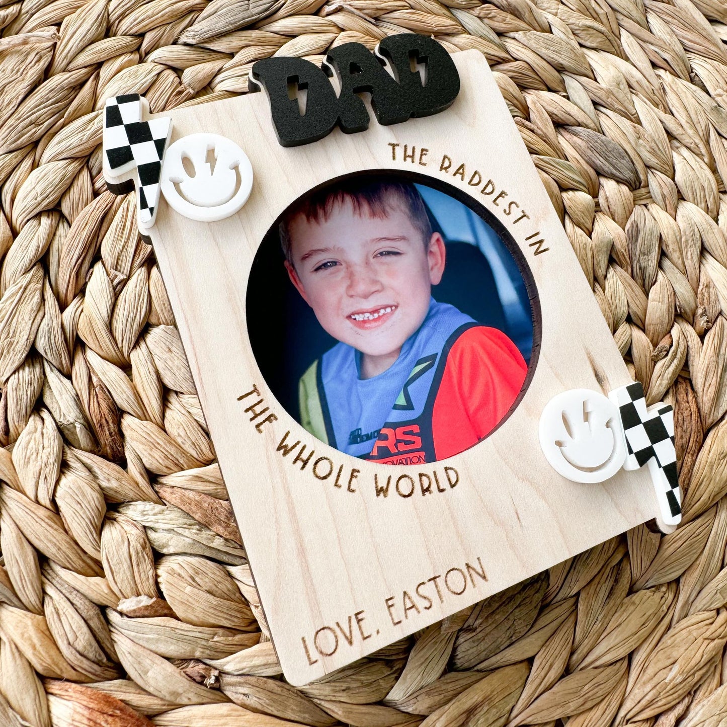 Rad Dad Lightning Bolt Photo Magnet | Dirt Bike Father's Day Gift from Kids