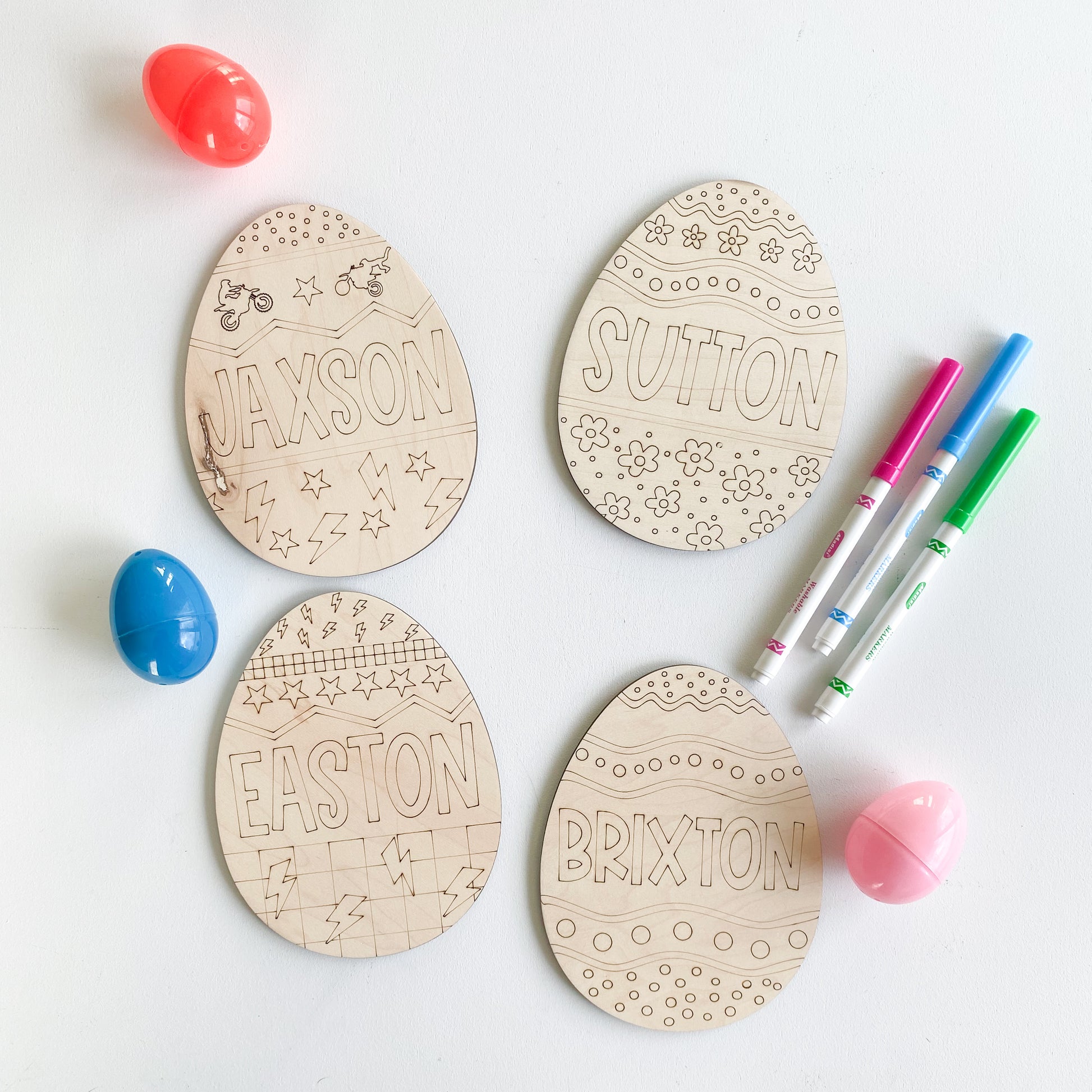 DIY color your own Easter egg craft kit for kids, wooden Easter activity