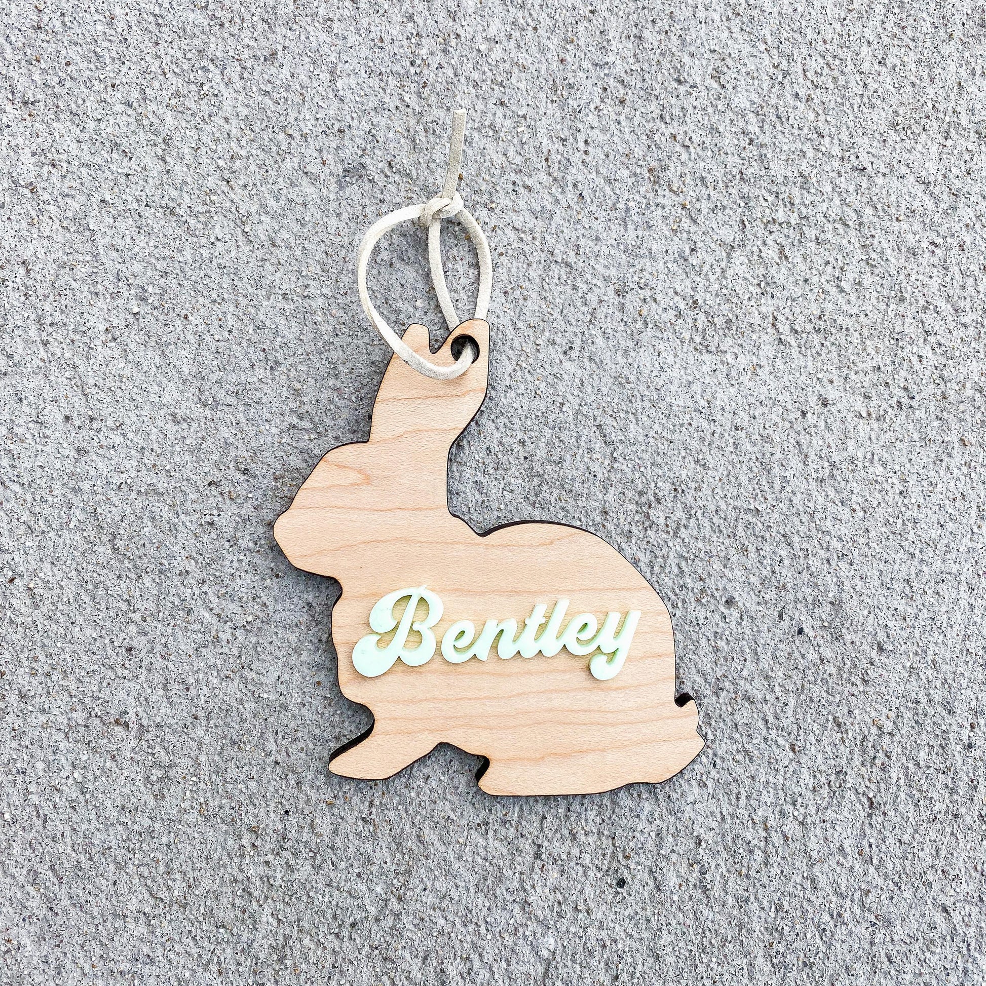 Wood bunny Easter basket name tag engraved with child's name, spring gift