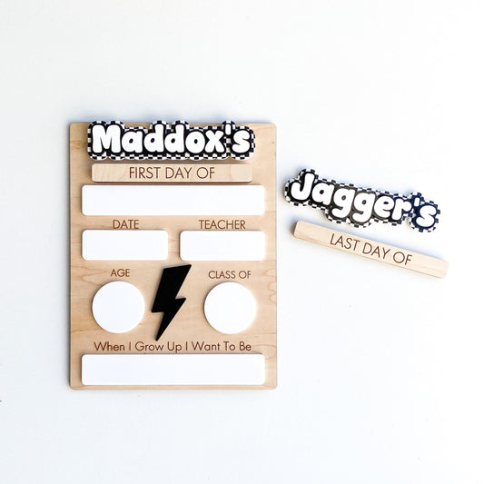 First Day of School Sign | Cool Back To School Sign For Kids | Last Day of School | Interchangeable Erasable Sign | Dirt Bike | Lightning