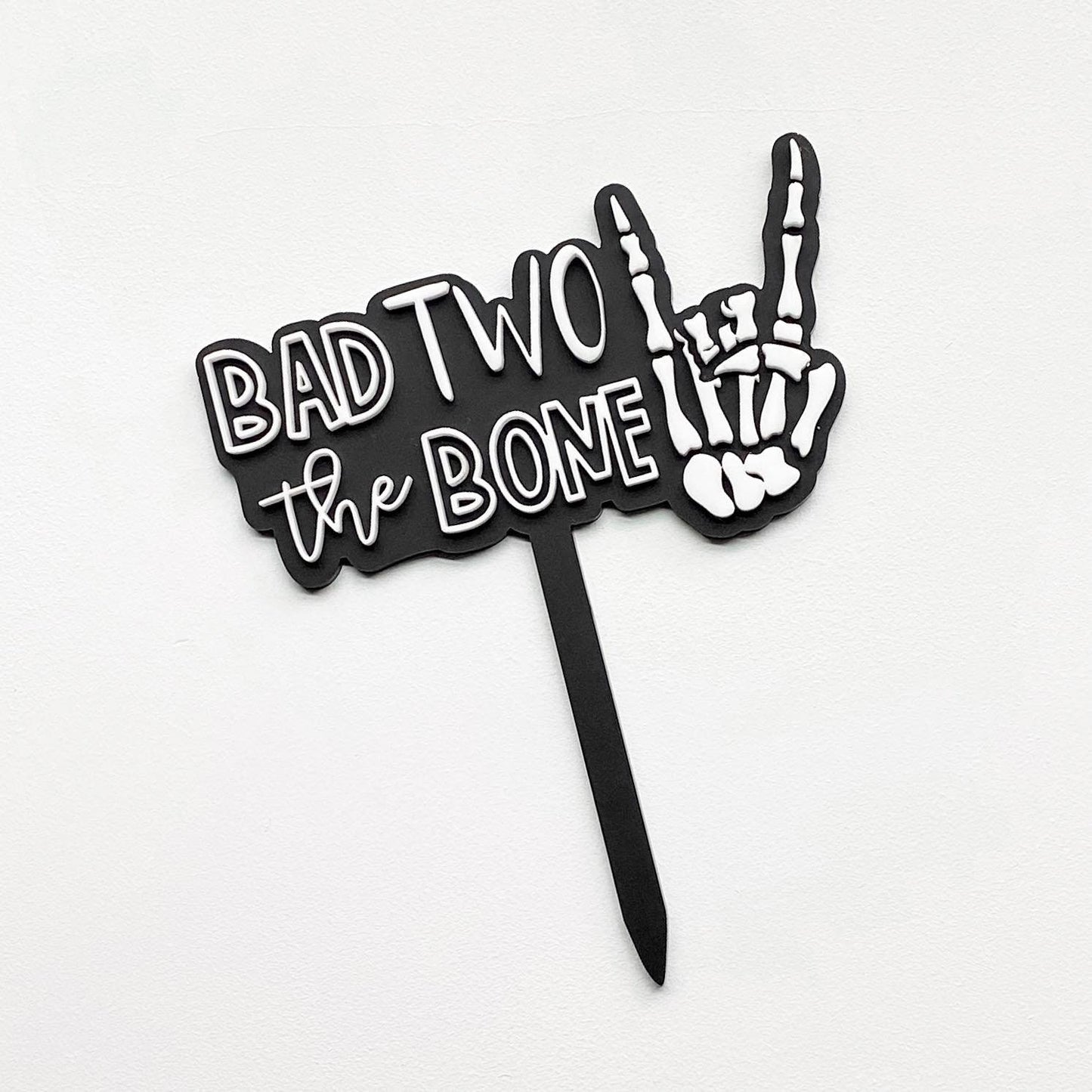 Bad Two the Bone skull acrylic 2nd birthday cake topper for boy or girl