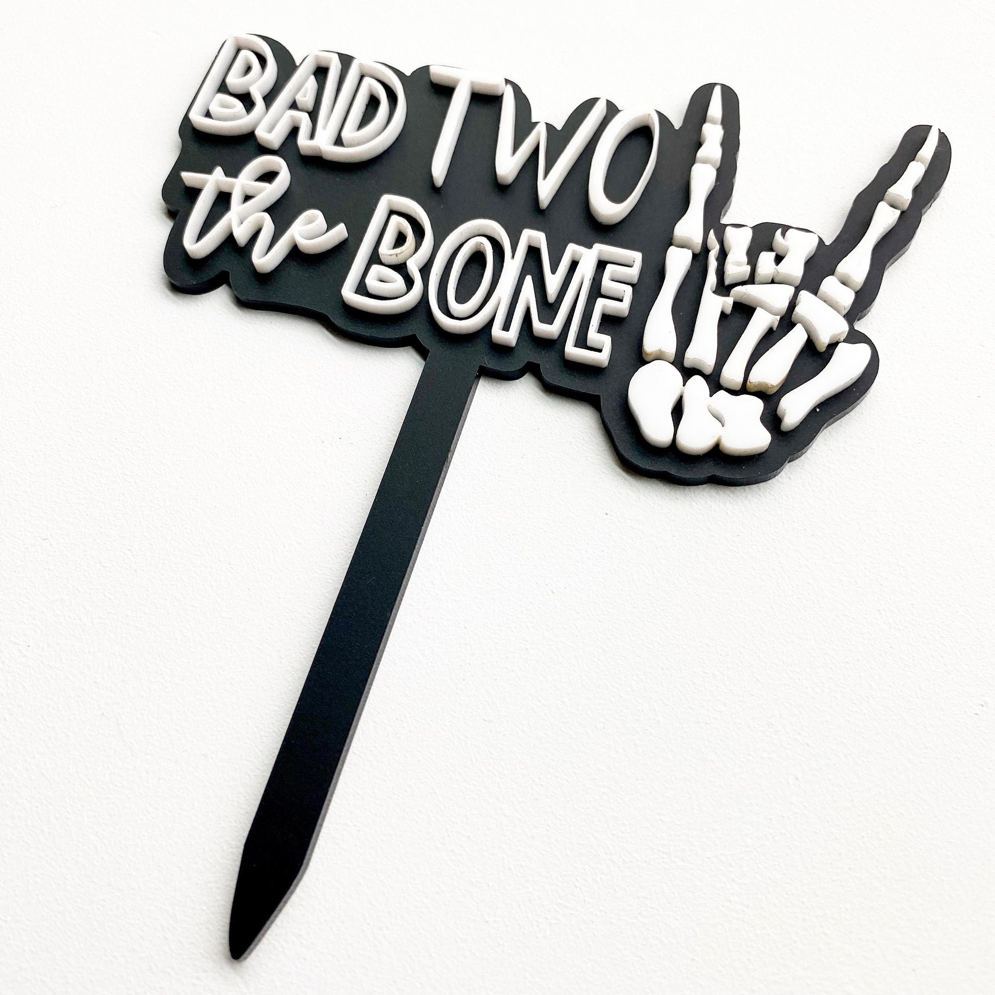 Bad Two The Bone Cake Topper | Birthday Party Decor | 2nd birthday | boys birthday theme | girls birthday | skull | dirt bike | acrylic