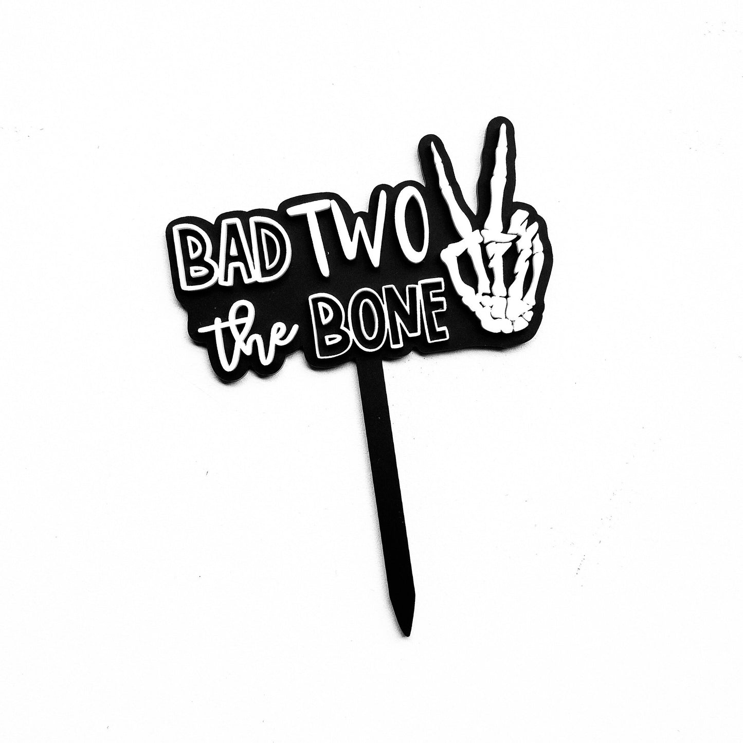 Bad Two The Bone Cake Topper | Birthday Party Decor | 2nd birthday | boys girls birthday theme | peace sign | skull | dirt bike | acrylic