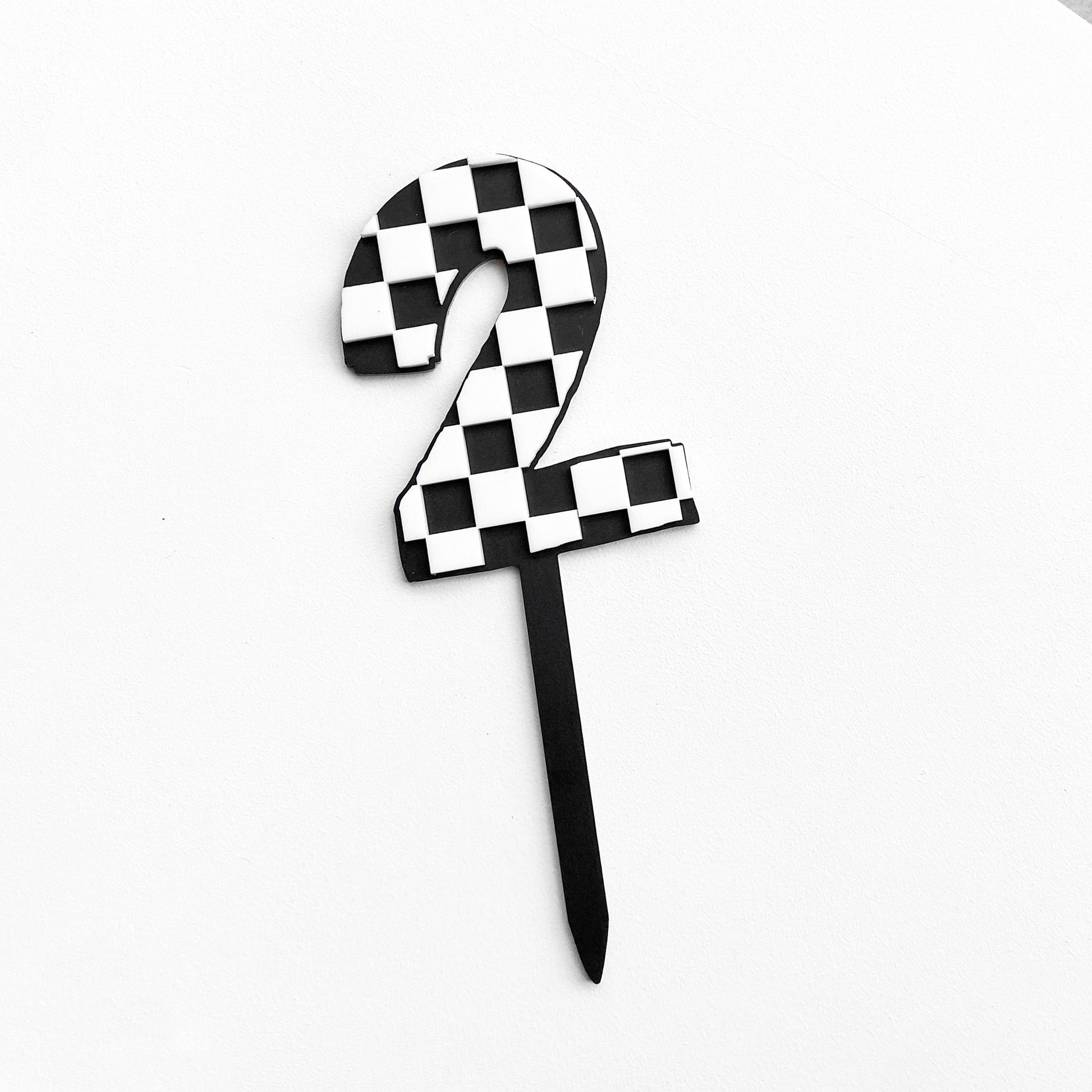 Checkerboard Number Cake Topper | Black and White Acrylic