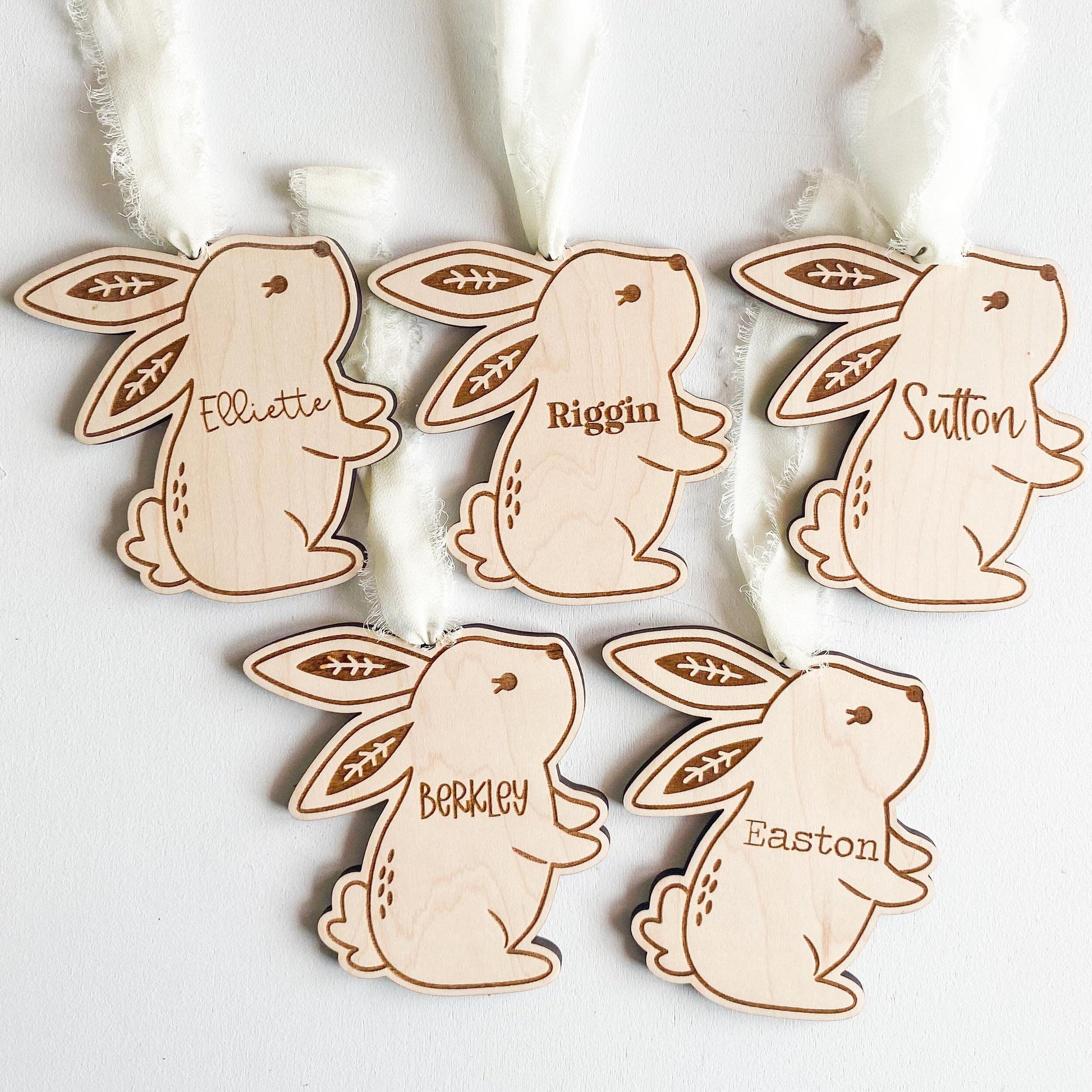 Personalized Easter Basket Tag, Boho Bunny, Maple Wood Gift