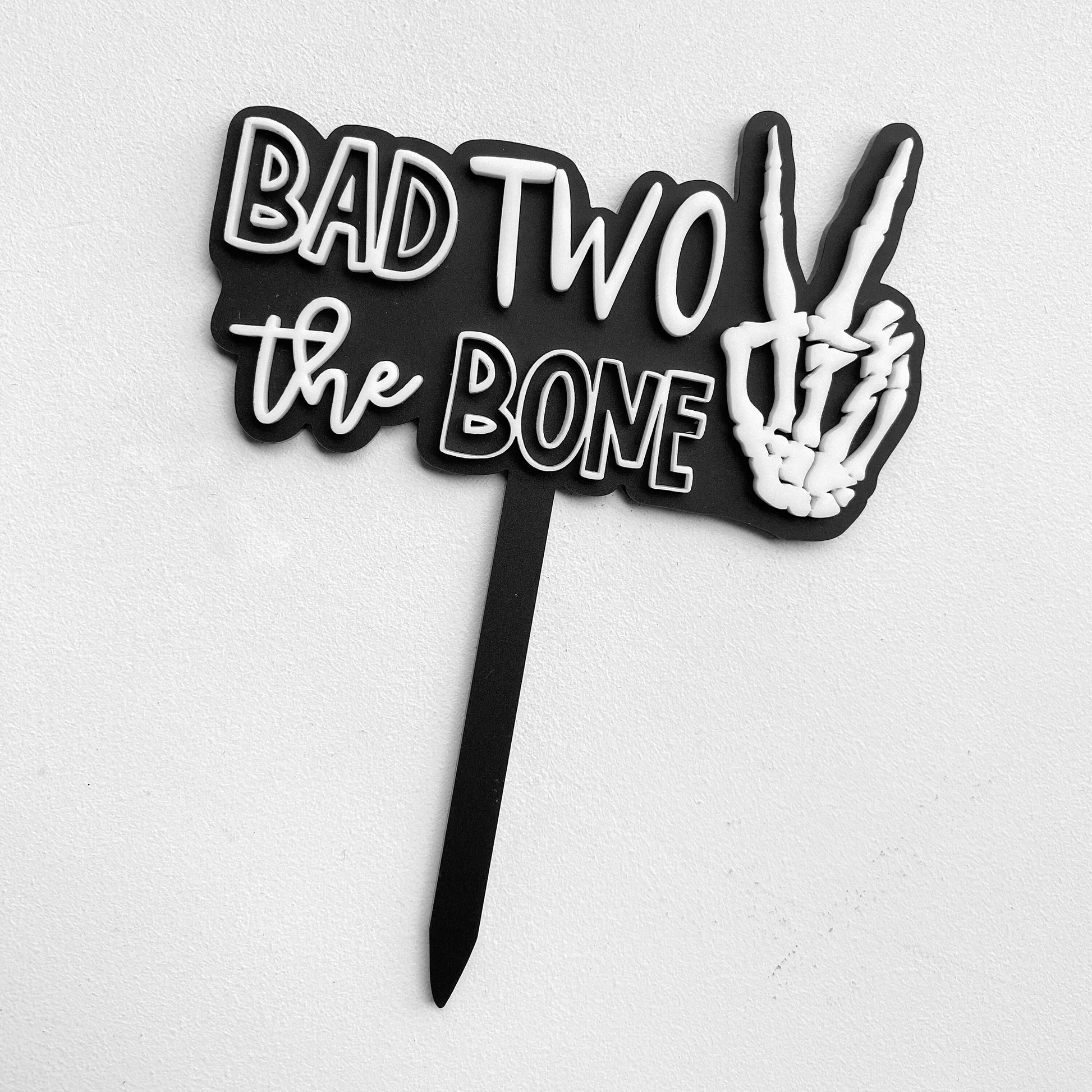 Bad Two The Bone Cake Topper | Birthday Party Decor | 2nd birthday | boys girls birthday theme | peace sign | skull | dirt bike | acrylic
