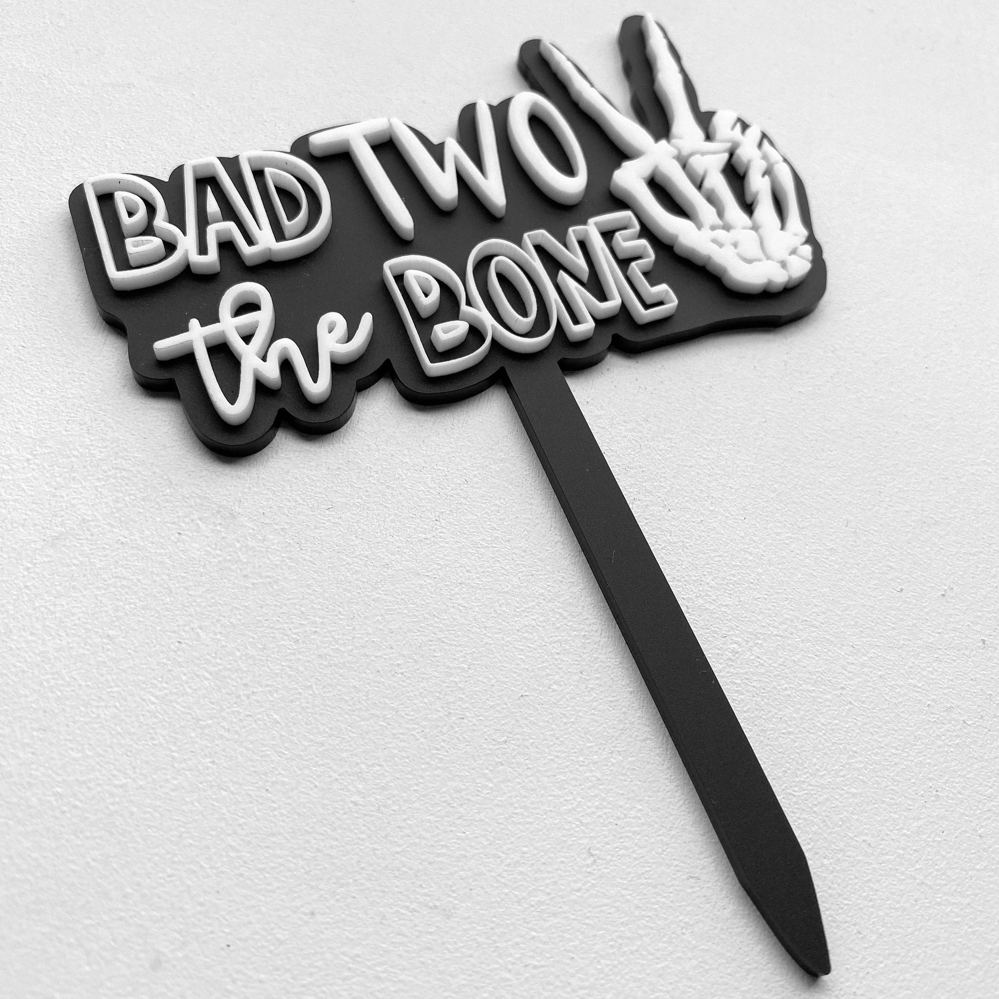 Bad Two The Bone Cake Topper | Birthday Party Decor | 2nd birthday | boys girls birthday theme | peace sign | skull | dirt bike | acrylic