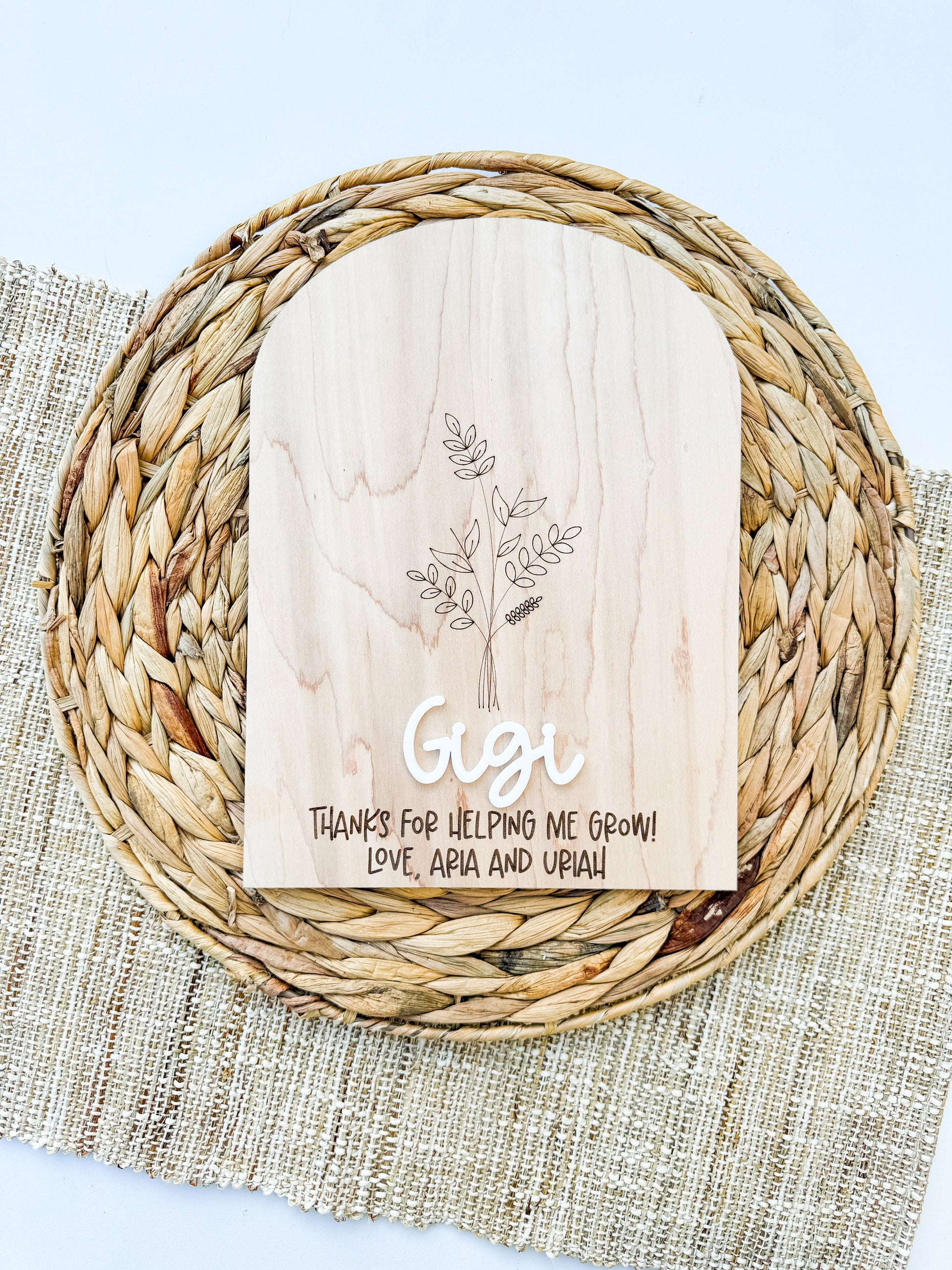 Personalized Grandma handprint keepsake for Nana and Gigi, maple wood gift from grandkids