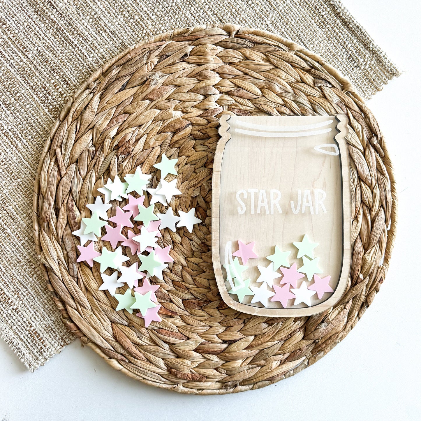 Star reward jar showing acrylic star pieces and personalized name, classroom behavior tool