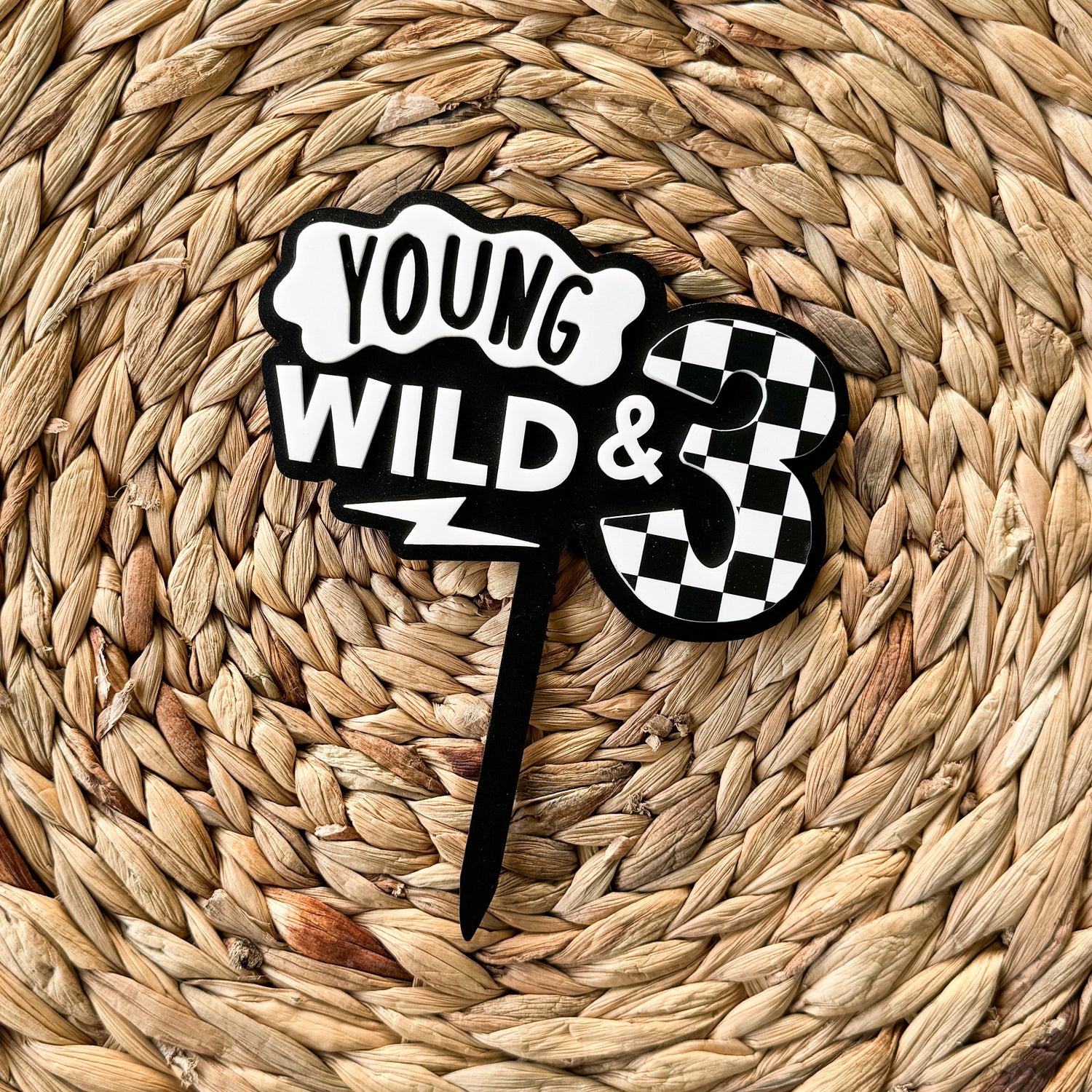 Young Wild and Three Birthday Party Cake Topper
