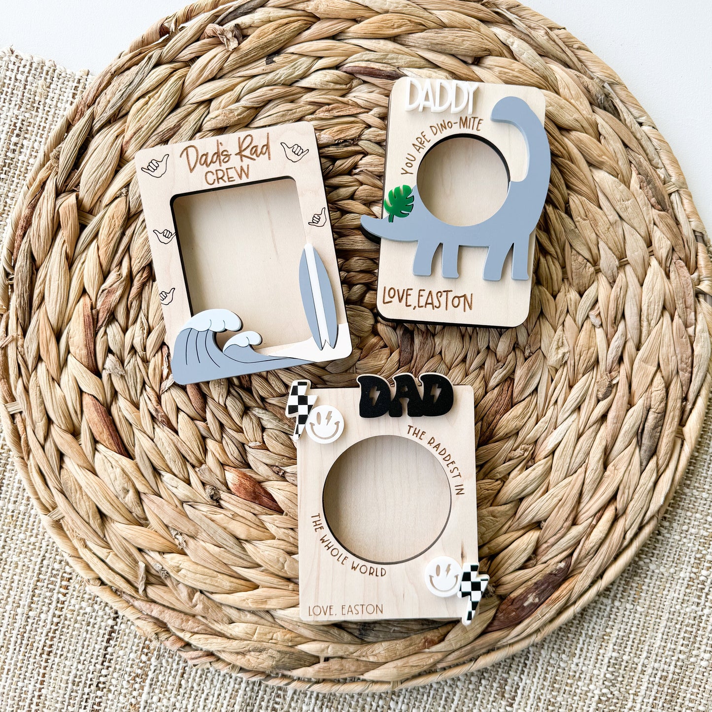 Personalized Dinosaur Photo Frame | Maple Wood Father's Day Gift