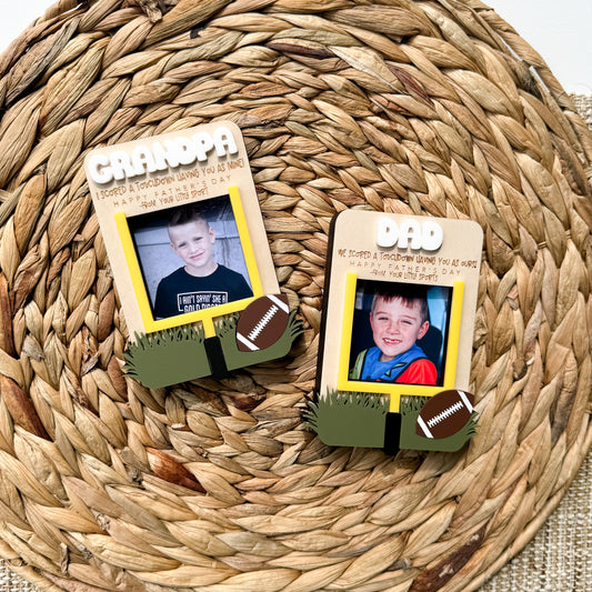 Personalized football photo frame in maple wood, Father's Day gift for football dad